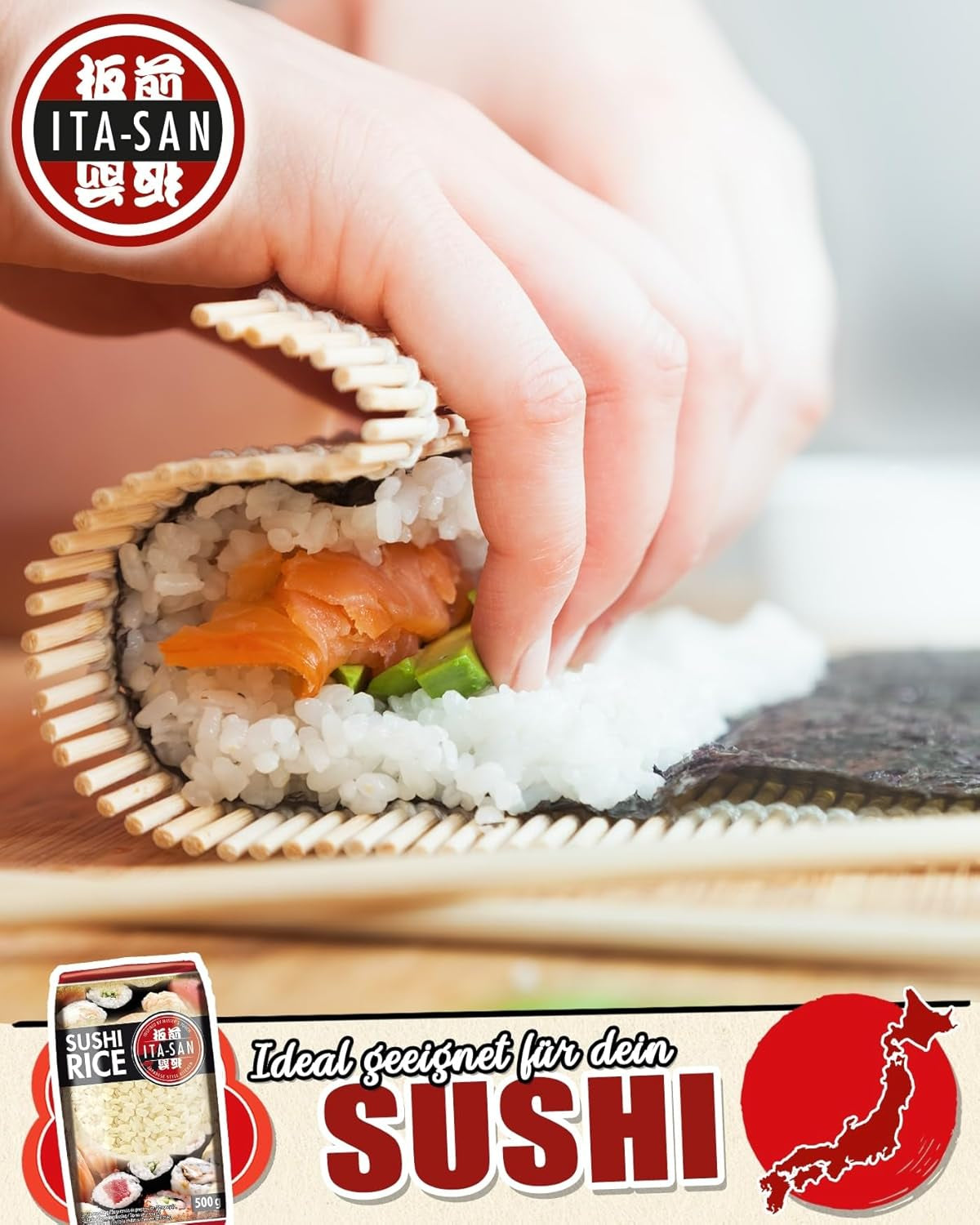 ITA-SAN Sushirijst, rondkorrelige, topkwaliteit, 100% pure variëteit, snelle en gemakkelijke bereiding, veganistisch, halal, glutenvrij (1 x 500 g)