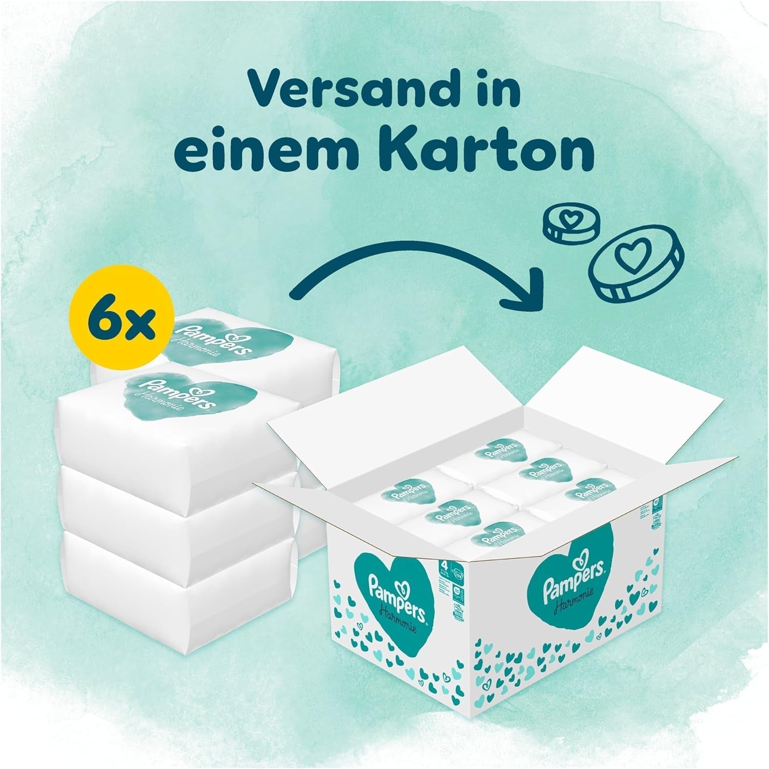 Pampers Harmony Luiers Maat 4, 174 Luiers, 9kg-14kg, Zachte huidbescherming met 100% Pampers Protection