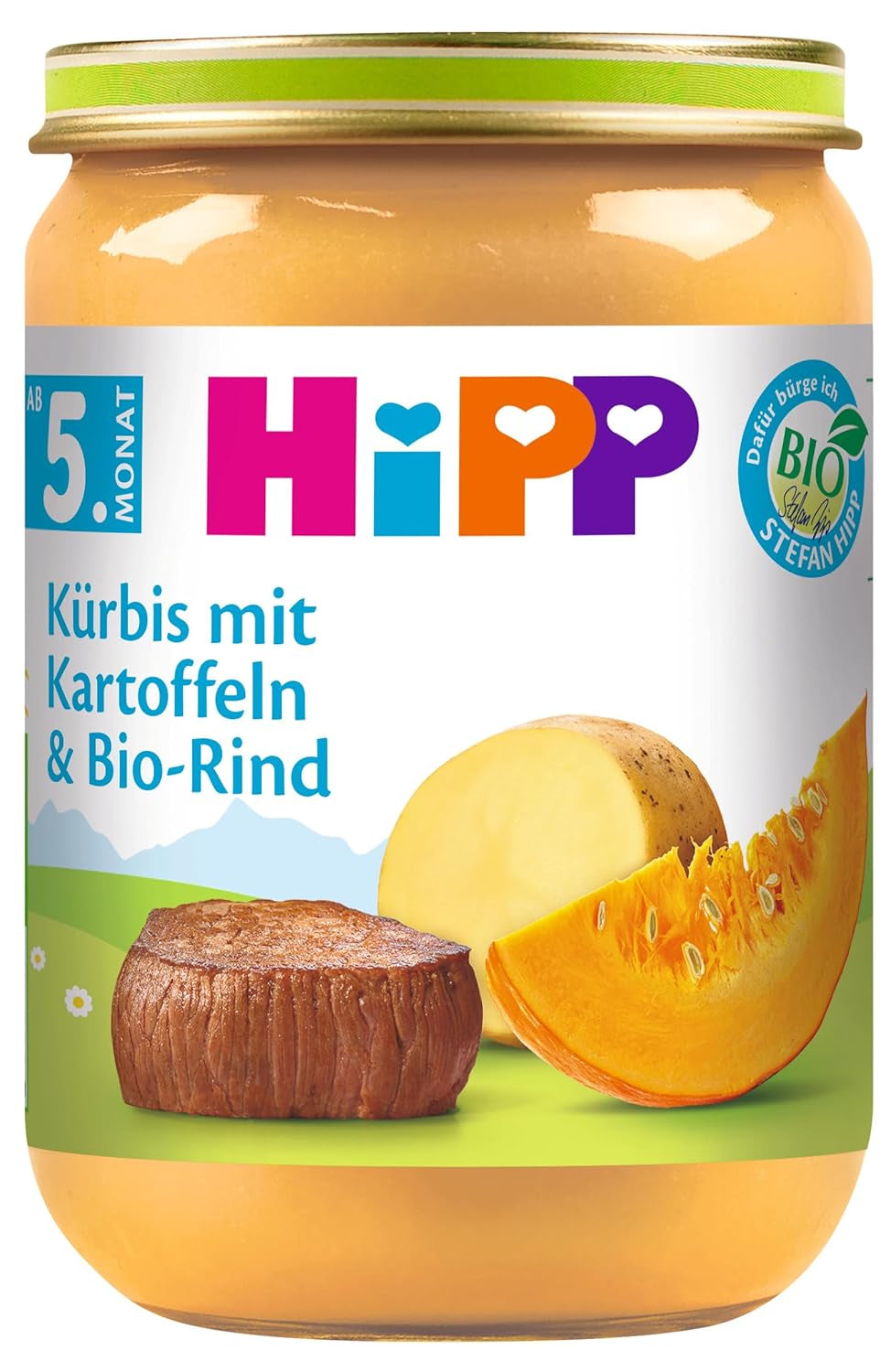 HiPP Pompoen met Aardappelen en Biologisch Rundvlees, 6 Stuks (6 x 190 g)