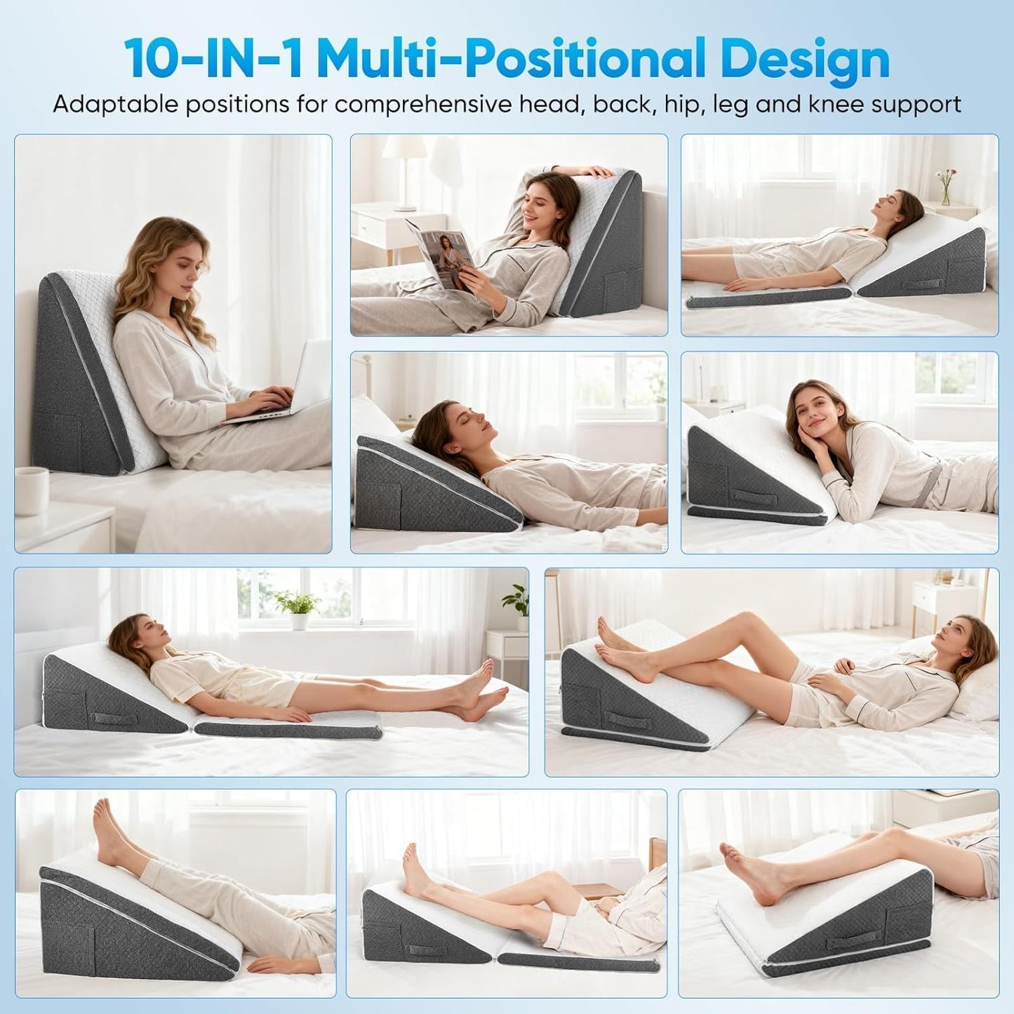 Verenkussen voor bed en bank, L50xB50xH26 Dubbel leeskussen met wasbare hoes, traagschuim, tegen snurken en voor meer comfort in nek en rug
