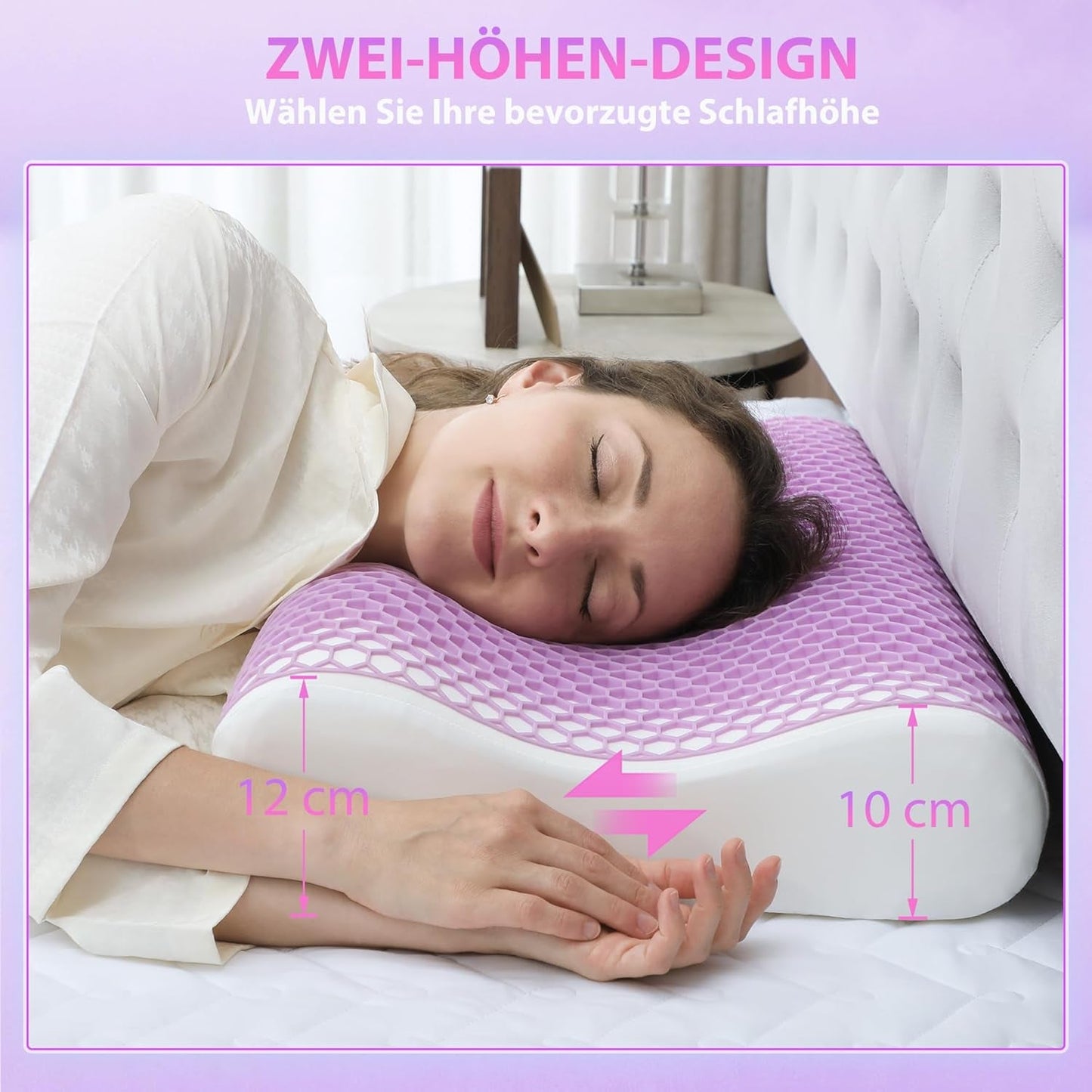 HOMCOM Memory Foam Kussen Neksteunkussen met afneembare hoes 2 Hoogte Ergonomisch 2S Responsief nekkussen voor verschillende slaapposities 60x40cm Crème Wit