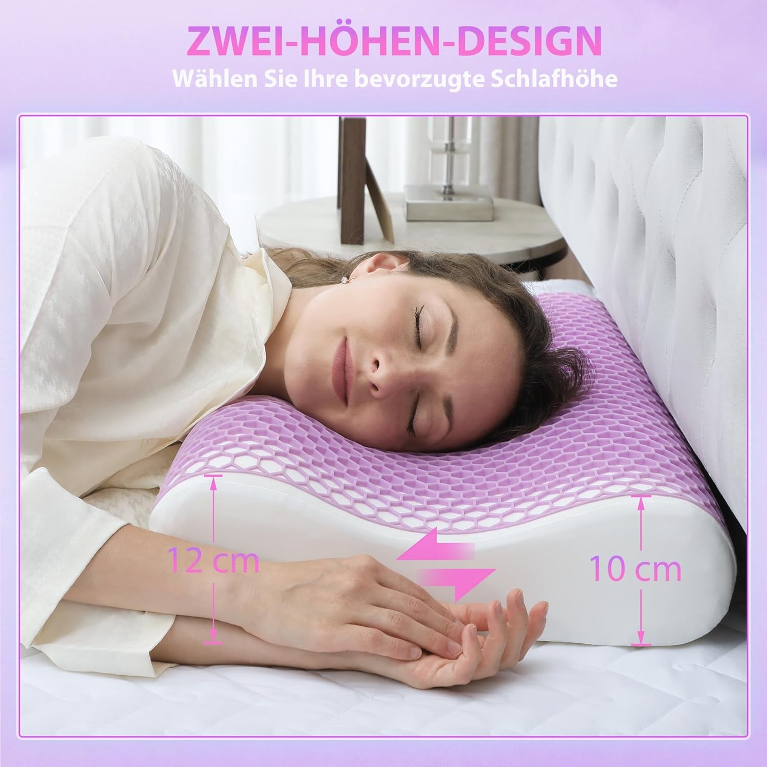 HOMCOM Memory Foam Kussen Neksteunkussen met afneembare hoes 2 Hoogte Ergonomisch 2S Responsief nekkussen voor verschillende slaapposities 60x40cm Crème Wit