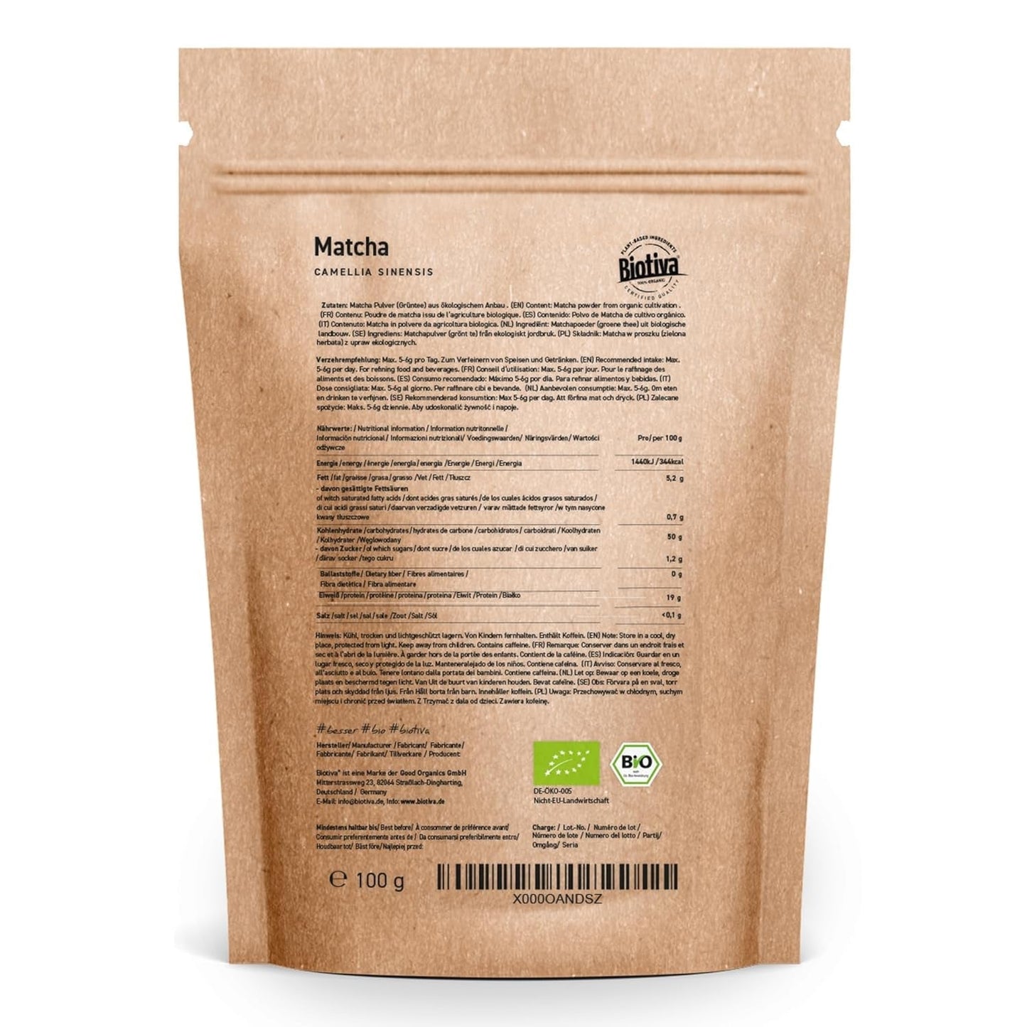 Biologische Matcha-thee 100 g - Origineel Matcha-poeder - Tea Latte Smoothies - Biologische Matcha van de hoogste kwaliteit uit Japan - Gebotteld en gecontroleerd in Duitsland - Biotiva