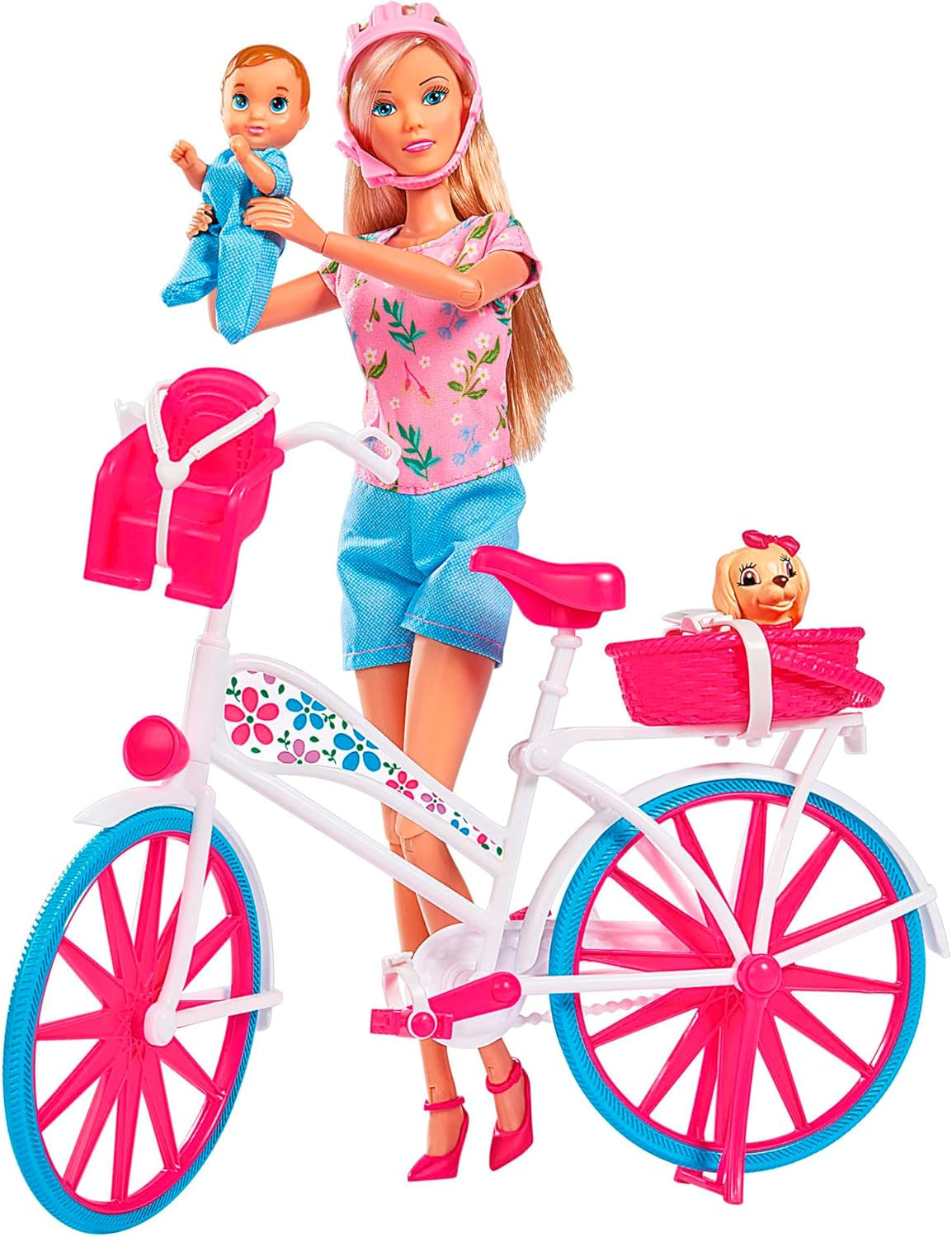 Simba 105739050 - Steffi Love Bike Tour, Steffi en Evi in ​​hun kasteel van drie verdiepingen met schommel, meubels en veel accessoires, 40 stuks, 102x90x38cm, voor kinderen vanaf 3 jaar