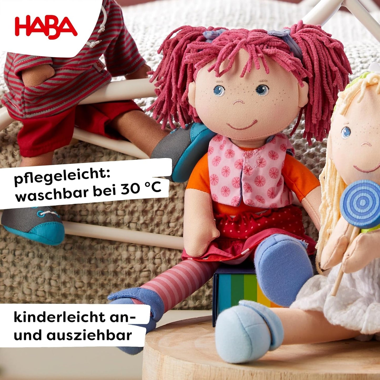 HABA Lily Lou pop - Zachte stoffen pop vanaf 18 maanden - 30 cm met kleding en haar - Ideaal speelkameraadje voor kleine kinderen - 1302842001