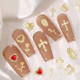 Gouden nagelbedels 80 stuks kruis roos hart Maagd Maria nagel edelstenen metaallegering nagelaccessoires voor manicure ontwerp decoraties doe-het-zelf ambachten