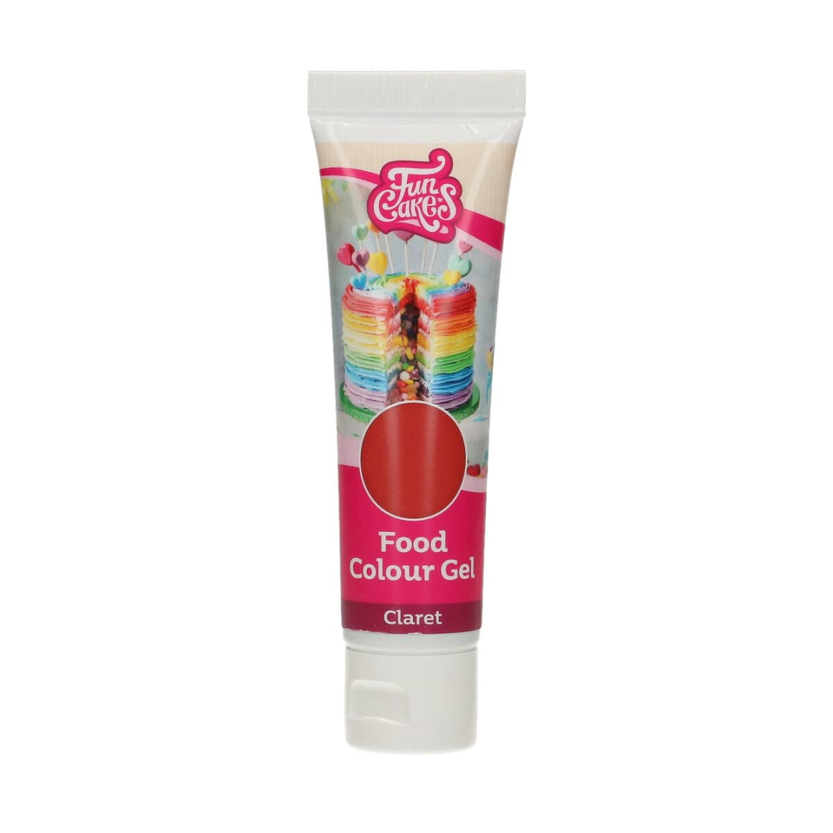Funcakes Food Colour Gel Claret: Hooggeconcentreerde kleurstof voor deeg, room, fondant en marsepein. Gemakkelijk doseren. Eén druppel om levendige kleuren te creëren. Halal. 30 gram