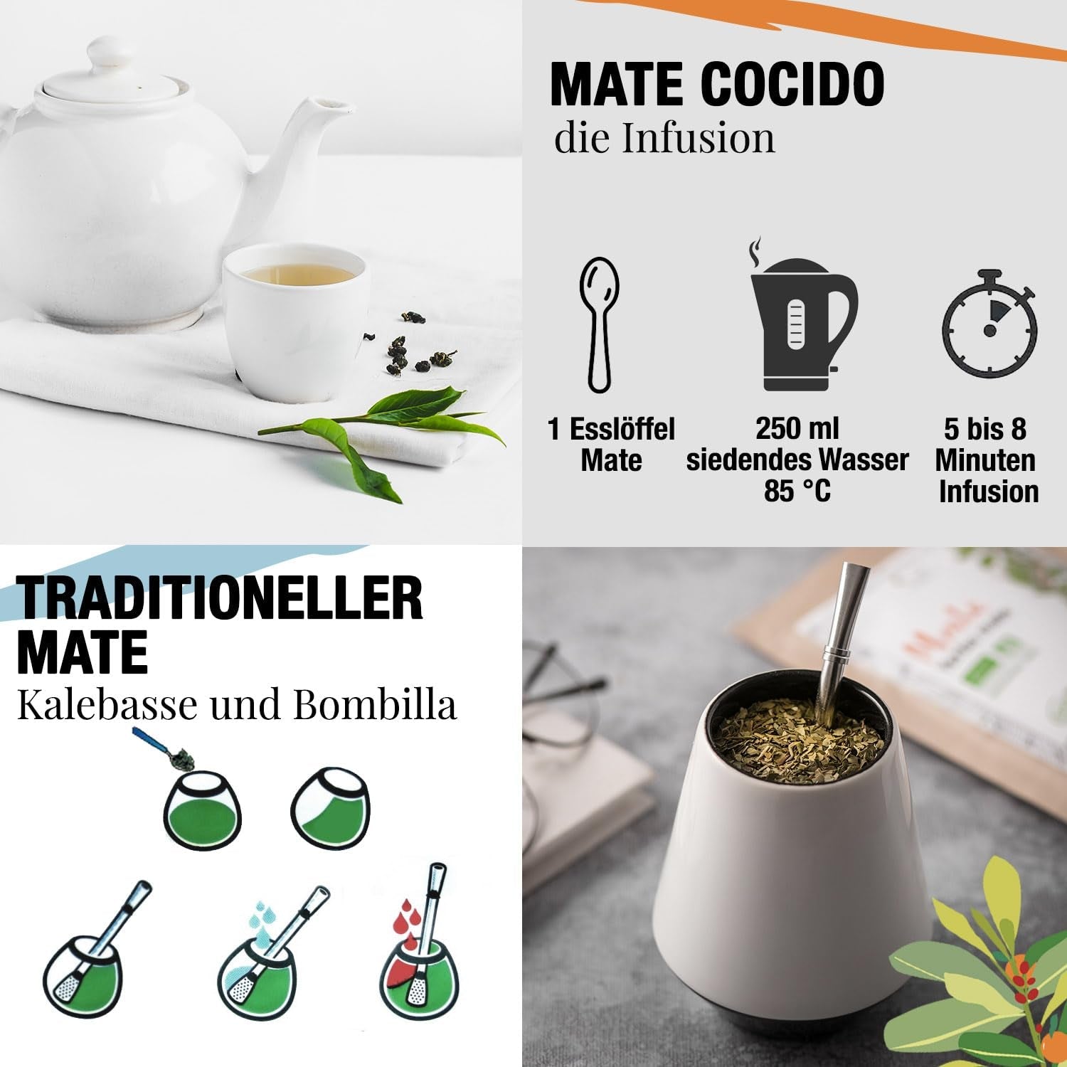 ORIGEENS BIO YERBA MATE met sinaasappelen 200 G - Fruitige thee I Biologische ongebrande Yerba Mate thee, zonder stengels en stof I Energieke en ontgiftende drank