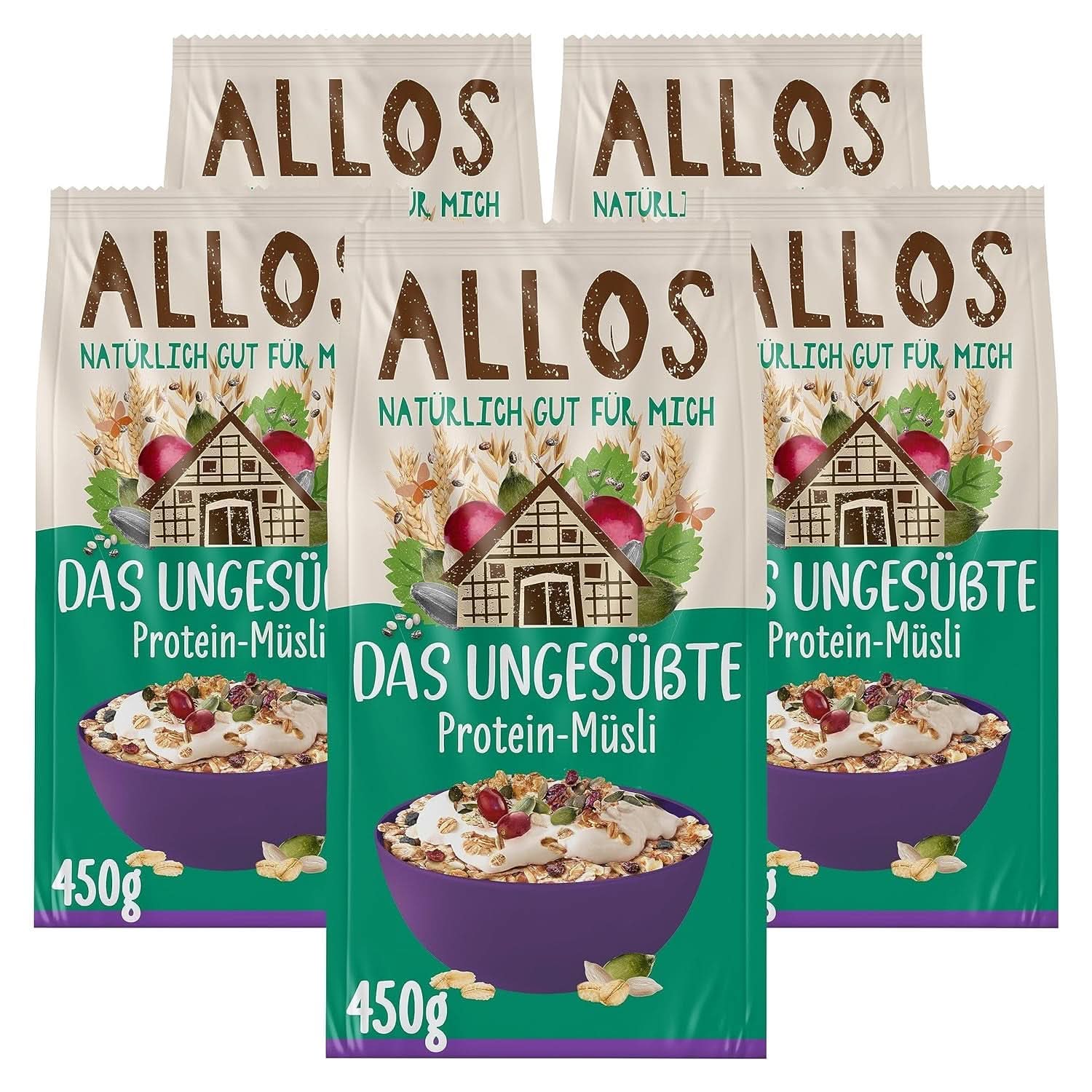 Allos, ongezoete bessenmuesli, pak 5 x 500 gram Granen Naty Shop Eiwitmuesli