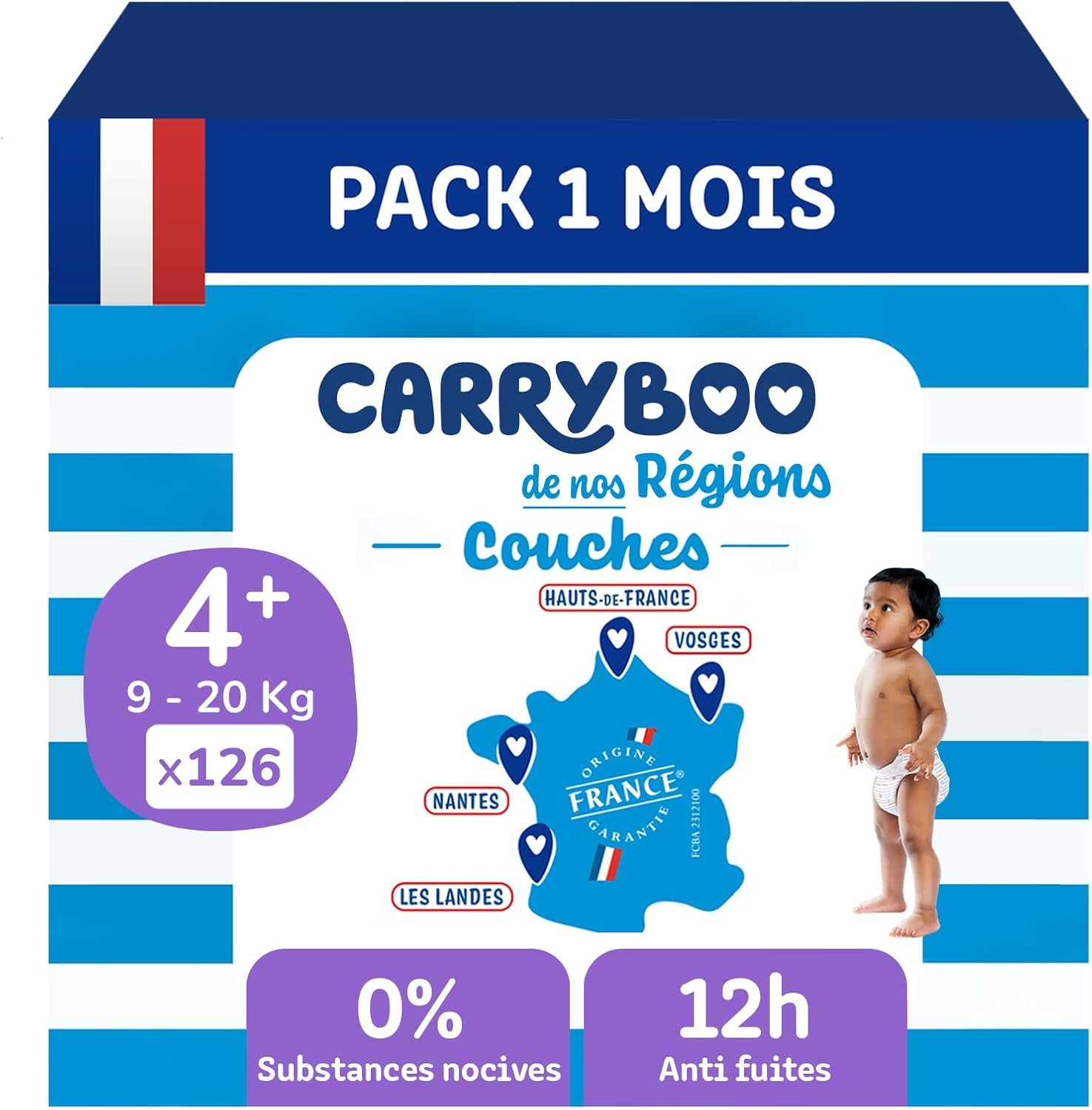 - Luiers maat 4+ (9-20 kg) - gezond en zeer absorberend - 12 uur lekvrij - geen ongewenste stoffen - gemaakt in Frankrijk - betaalbare prijs - 126 wegwerpluiers