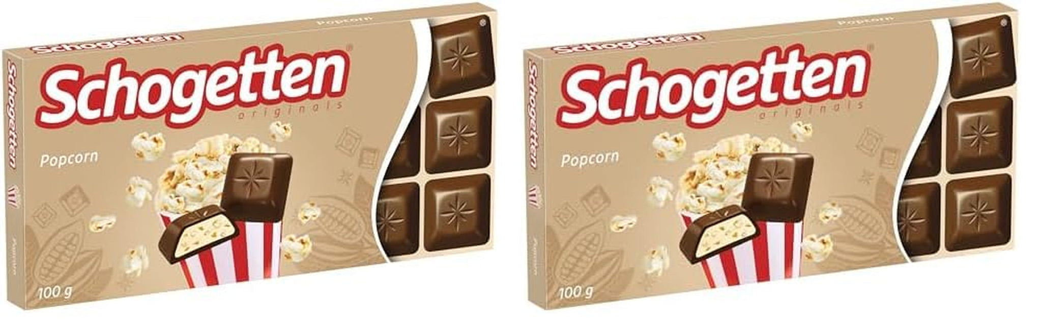 Schogentten popcorn 1 chocoladereep x 100 g, melkchocolade met popcorn en stukjes maïs, praktische losse stukjes. Een delicatesse. Stuk voor stuk.