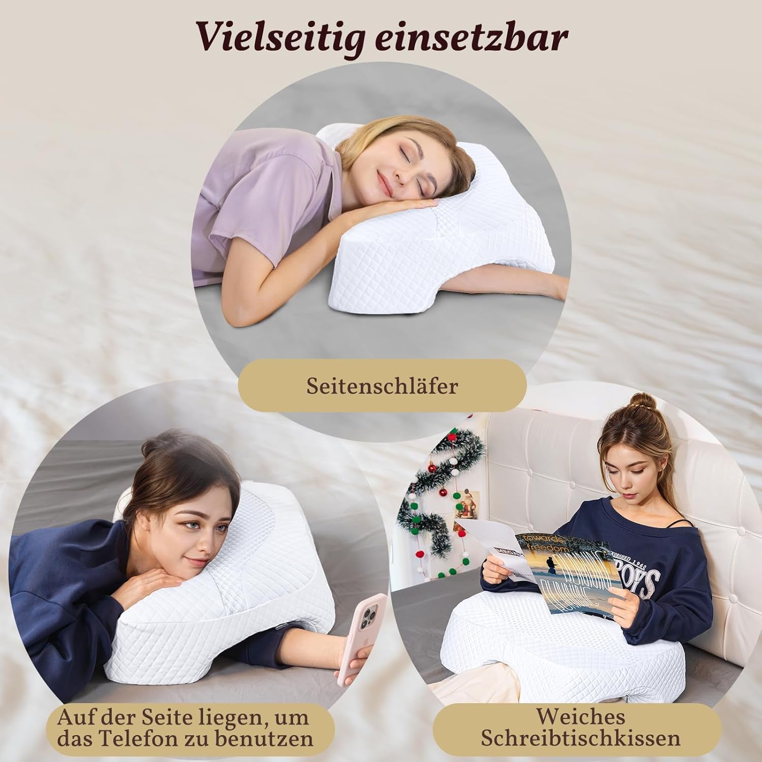 SAHEYER zijslaapkussen met arm, ergonomisch orthopedisch kussen, nek- en schouderkussen van traagschuim, nekkussen met armen in meerdere hoeken voor vele slaapposities (wit) Cervicale orthopedische kussens Naty Shop