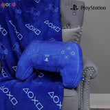 Karakterwereld: officieel gelicentieerd PlayStation-controllervormig kussen, handsetontwerp, gevuld pluchen kussen | Perfect voor slaapkamer- of speeldecoratie, blauwe standaardkussens van Naty Shop