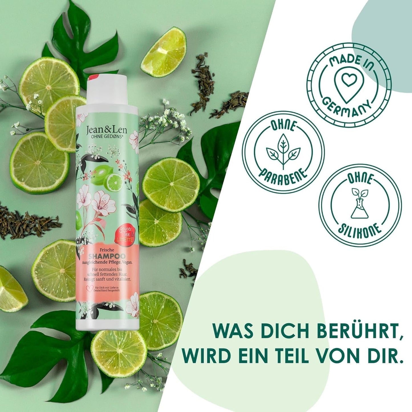 Jean & Len Green Tea & Lime vochtinbrengende shampoo, voor normaal tot vet haar, 300 ml Douche en bad Jean & Len Green Tea & Lime