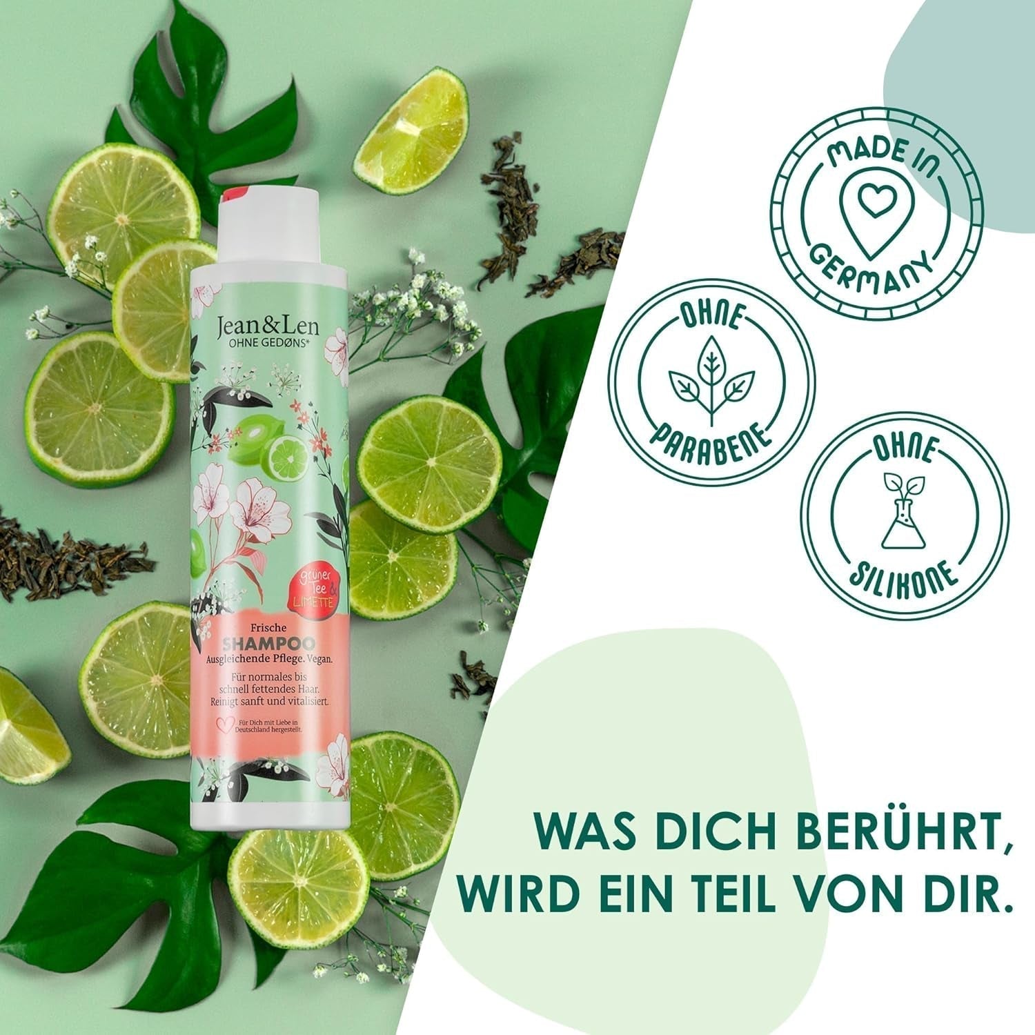 Jean & Len Green Tea & Lime vochtinbrengende shampoo, voor normaal tot vet haar, 300 ml Douche en bad Jean & Len Green Tea & Lime