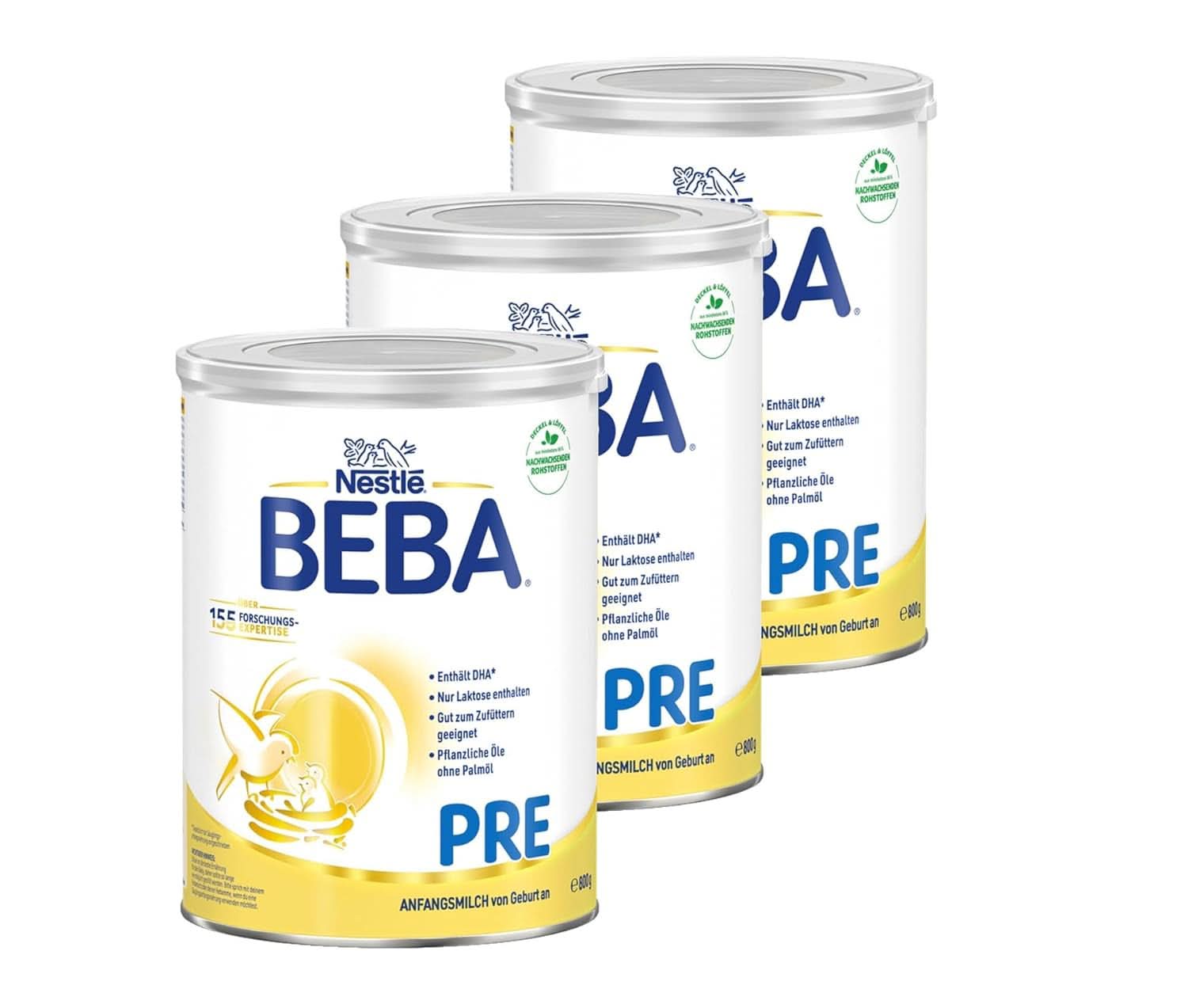 BEBA PRE Beginmelk vanaf de geboorte, babyvoeding met DHA, alleen lactose, zonder palmolie, pak 3 (3 x 800 g) Naty Shop PRE 3 x 800 gram