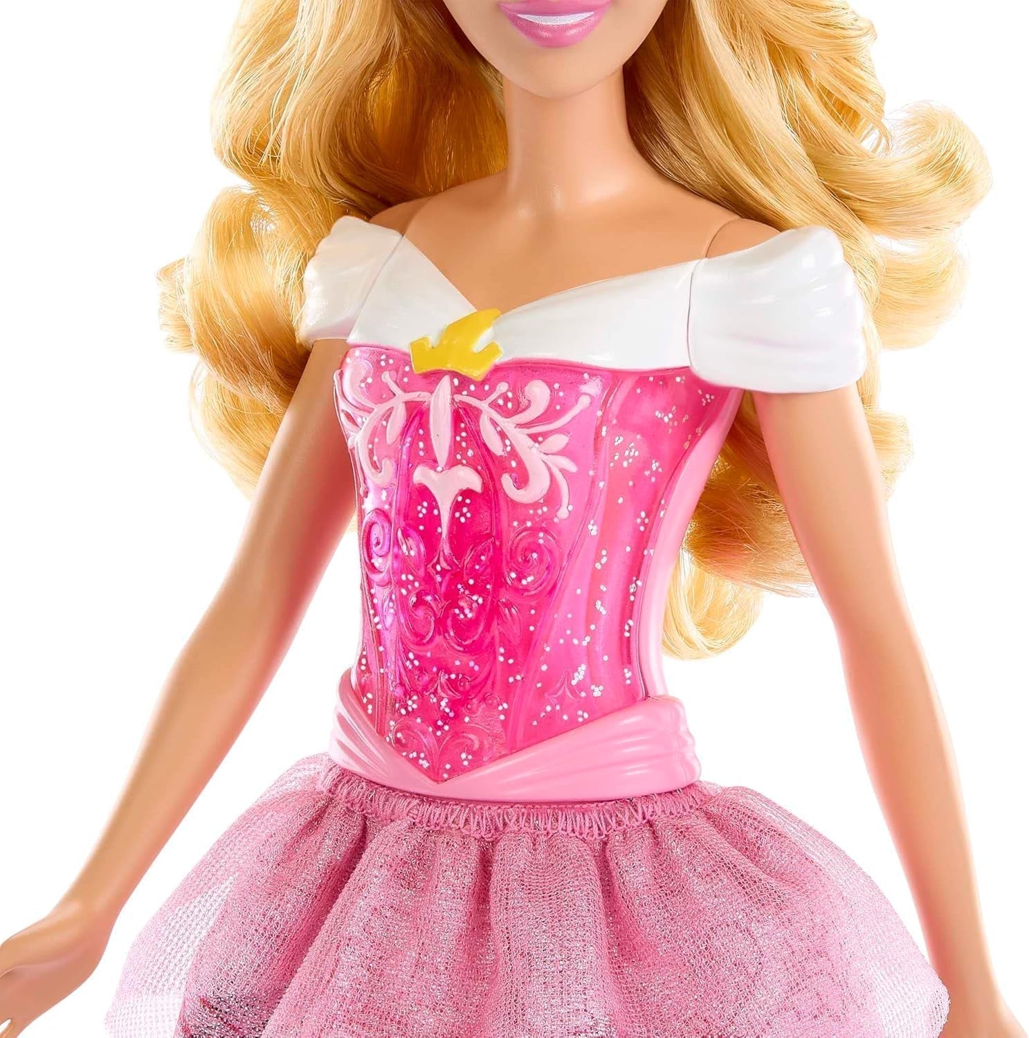 Mattel DISNEY Prinses Aurora - Pop met typische outfit, afneembare schoenen en tiara, glittertopje en afneembare rok met patroon, lang stylebaar haar, HLW09 Naty Shop-poppen