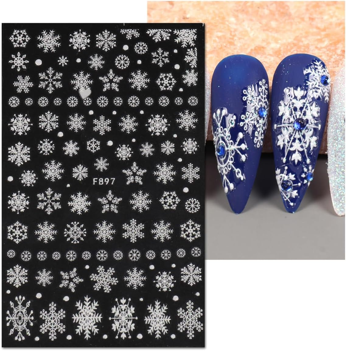 JMEOWIO Nagelsticker Weihnachten Weiß Glitter 8 Blatt Nail Art Sticker Selbstklebend Nagelaufkleber Schneeflocke Winter Holiday Decoratie Nageldesign Zubehör