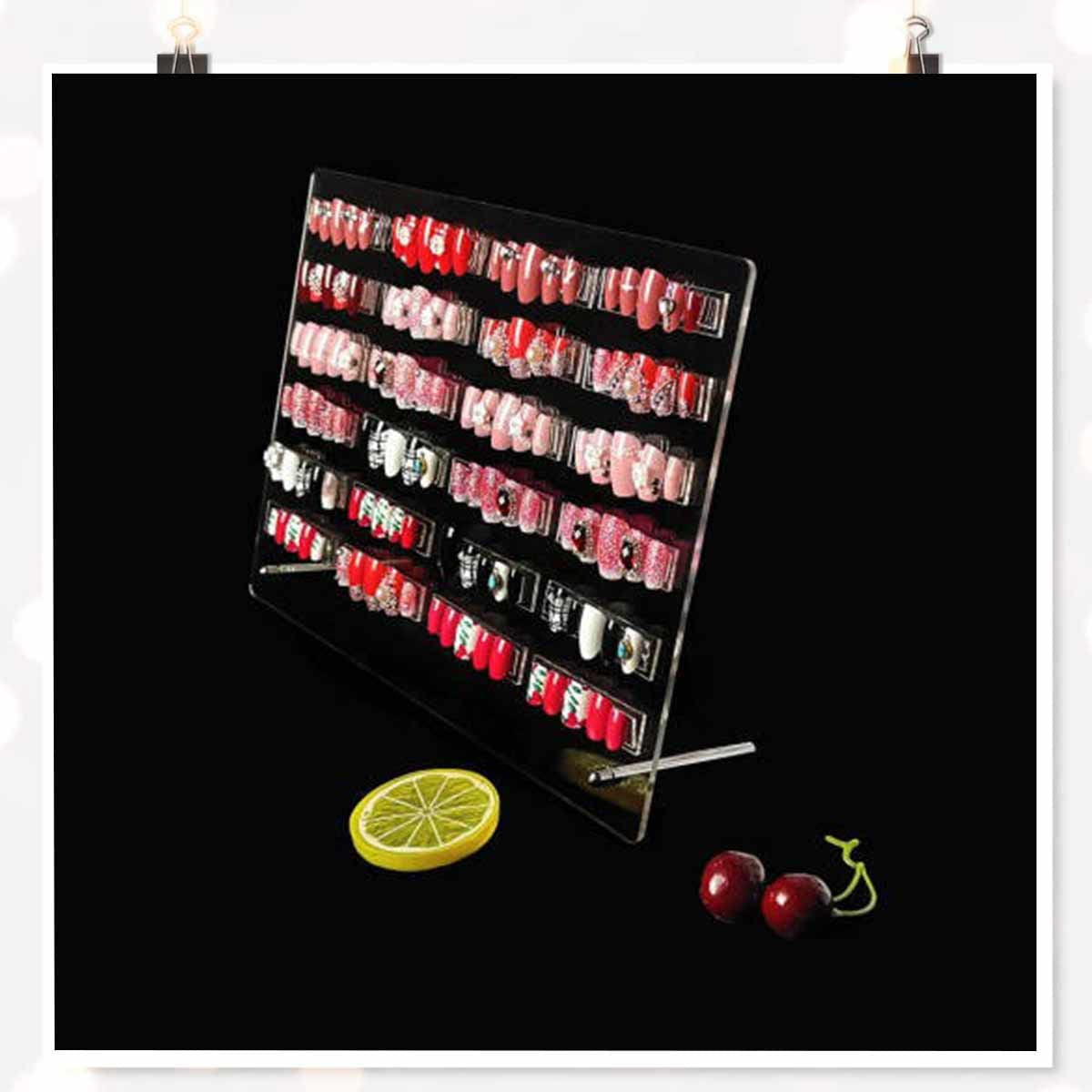 Nageldisplay van acrylglas met displaystrips en nanokleefstof, nageltipdisplay, transparante nail art-kleurenkaart, nail art-display, nageloefeningsdisplay (transparant)