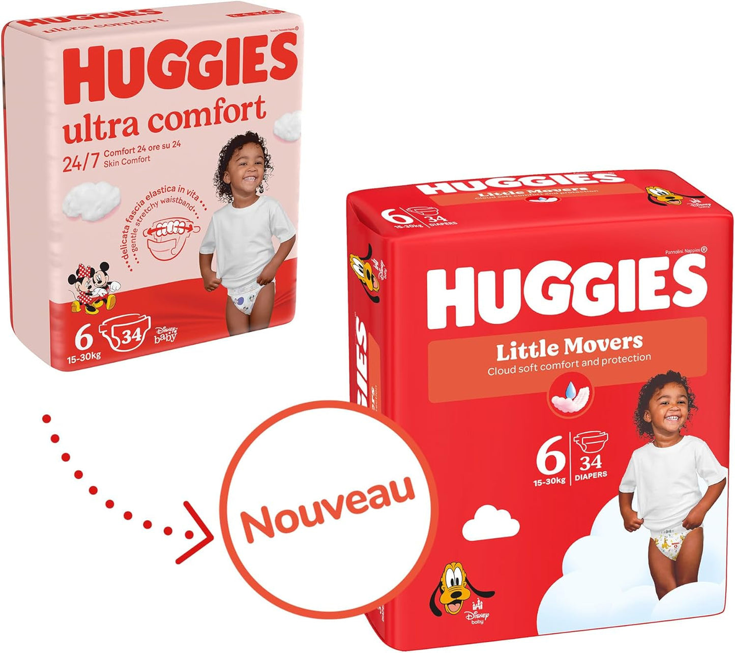 Huggies Babyluiers Little Movers, Disney Design, maat 6, 102 stuks (3 x 34), maanddoos