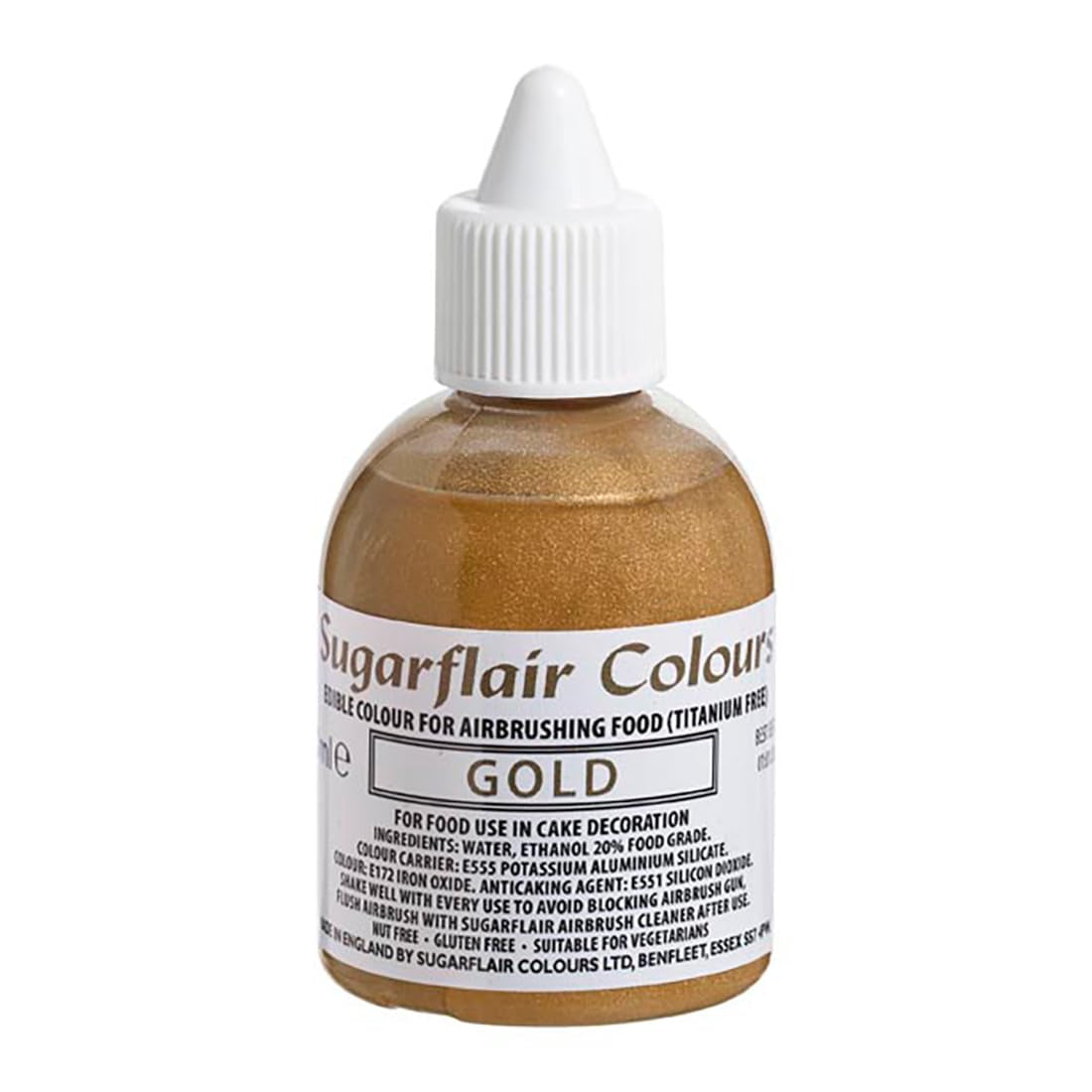 Sugarflair Gold Eetbare kleurstof, airbrushkleuring voor taarten, muffins, glazuur en taartdecoraties - 60 ml