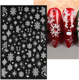 JMEOWIO Nagelsticker Weihnachten Weiß Glitter 8 Blatt Nail Art Sticker Selbstklebend Nagelaufkleber Schneeflocke Winter Holiday Decoratie Nageldesign Zubehör