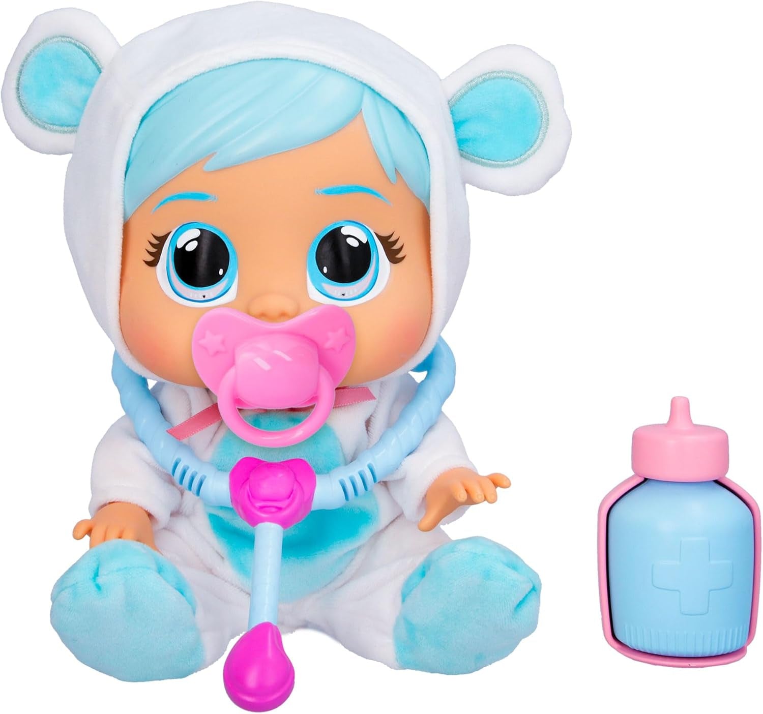 Cry Babies Loving Care Kristal-pop, Kristal Loving Care-babypop met 3 accessoires voor doktersspel, verpleging, huilen met echte tranen, speelgoed voor baby's van 18 maanden