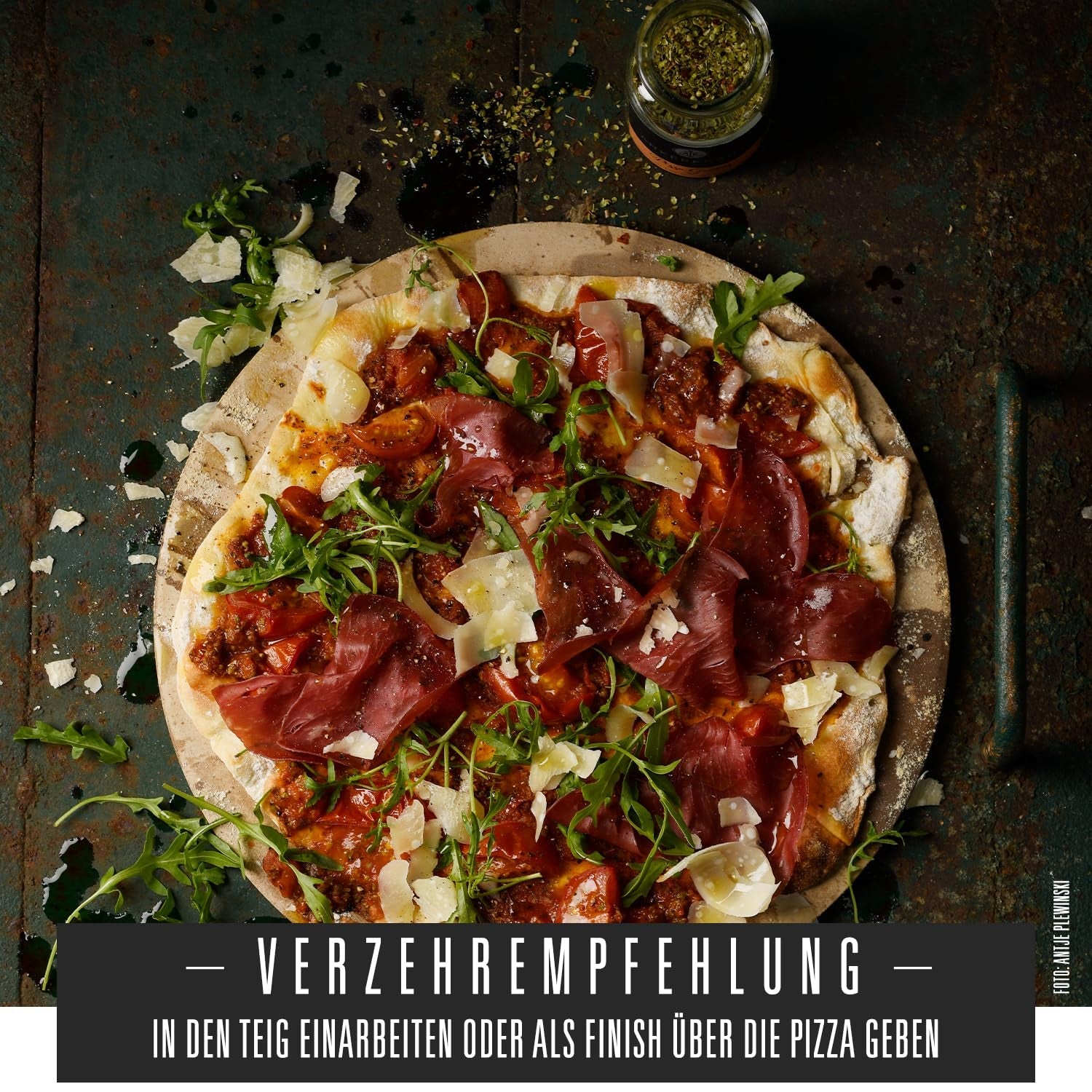 Ankerkraut Pizza, voor originele Italiaanse smaak, zoals uit de Steinofen, ook voor Pasta, Tomaat-Mozzarella en vele andere gerechten, 45 g in kurkglas