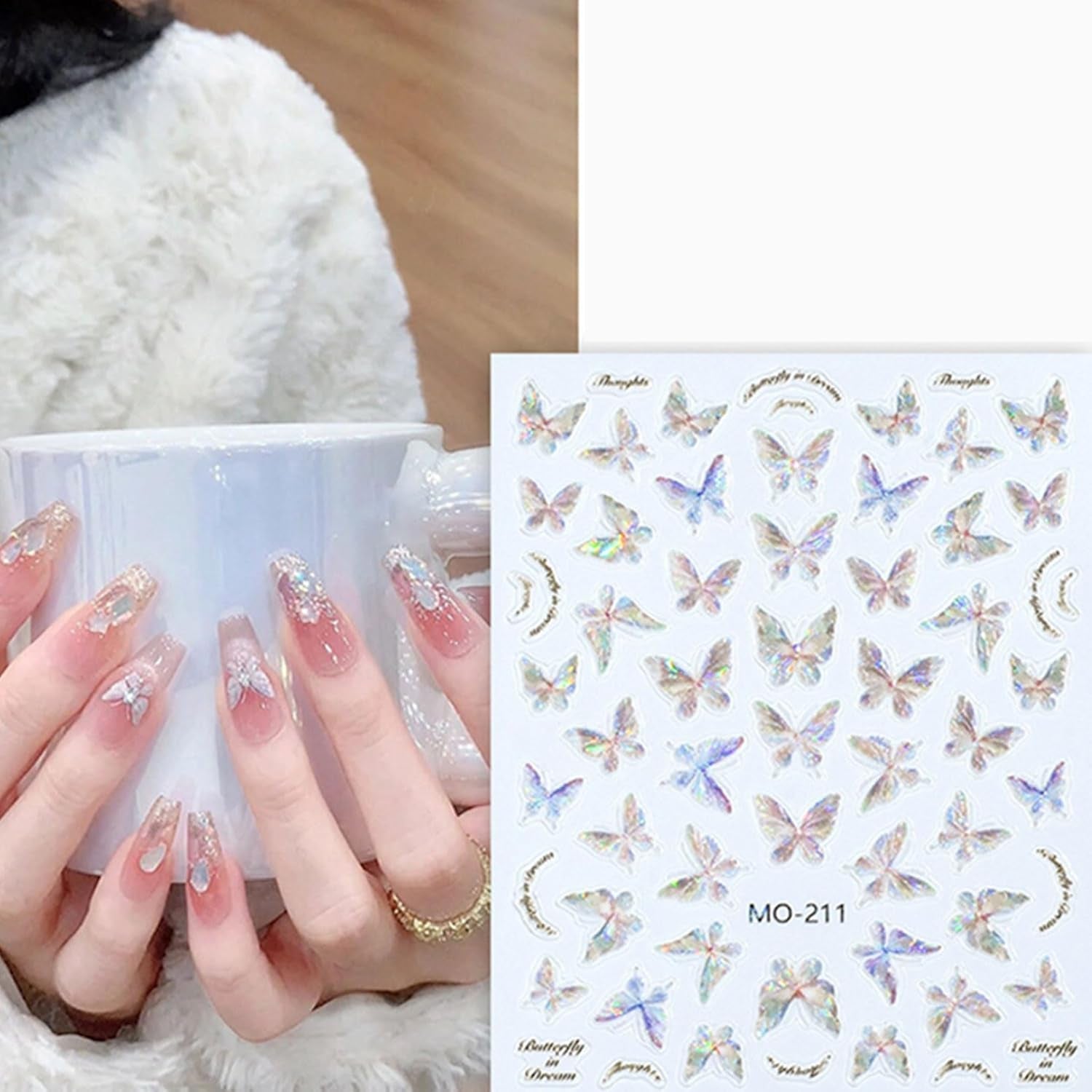 3 Stück Nagelsticker, Selbstklebend Glänzend Aurora Schmetterling Nagelsticker, Farbe Erleichterung Schmetterlinge Nagelsticker, Nail Art Decoratie Nagel Design Zubehör, Für Frauen Nagel DIY Art