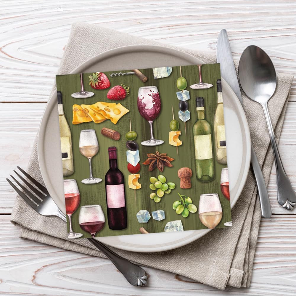 Tiflair Kaas & Wijn Lunchservetten, 3 lagen, 20 stuks, Fromage, Vino, Wine Night, voor decoupage, 33 X 33 Cm