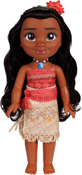 Disney Princess Moana pop van 35 cm, reflecterende glitterogen, beweegbare gewrichten, afneembare outfit, bloemenclip, lang haar, voor meisjes vanaf 3 jaar