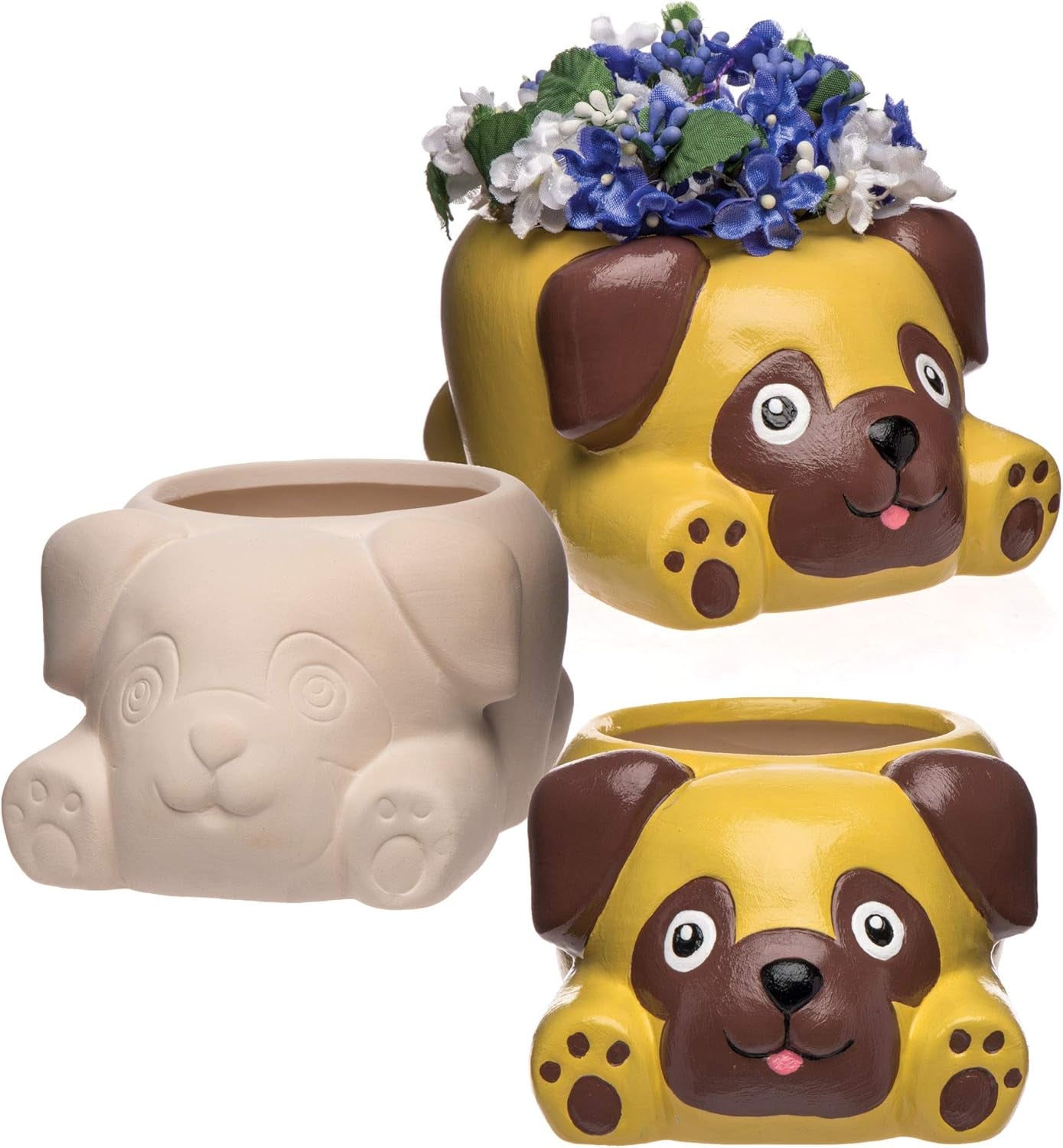 Baker Ross 'Pug' keramische potten (2 stuks) - voor kinderen om te schilderen, te versieren en als cadeau te geven