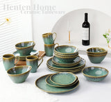 Henten Home Bijzondere steengoed borden, snack- en sauskommen - 20x17cm voor 4 personen, porseleinen ontbijtborden - modern groen design