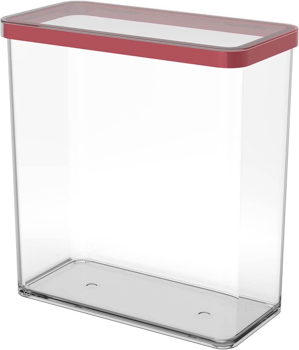 Rotho Loft set van 5 voorraadpotten met deksel, verschillende maten, voedselkunststof (PP) BPA-vrij, transparant/rood, (21,4 x 21,4 x 23,5 cm) voedselbewaardozen Naty Shop 3,2 l rechthoekig