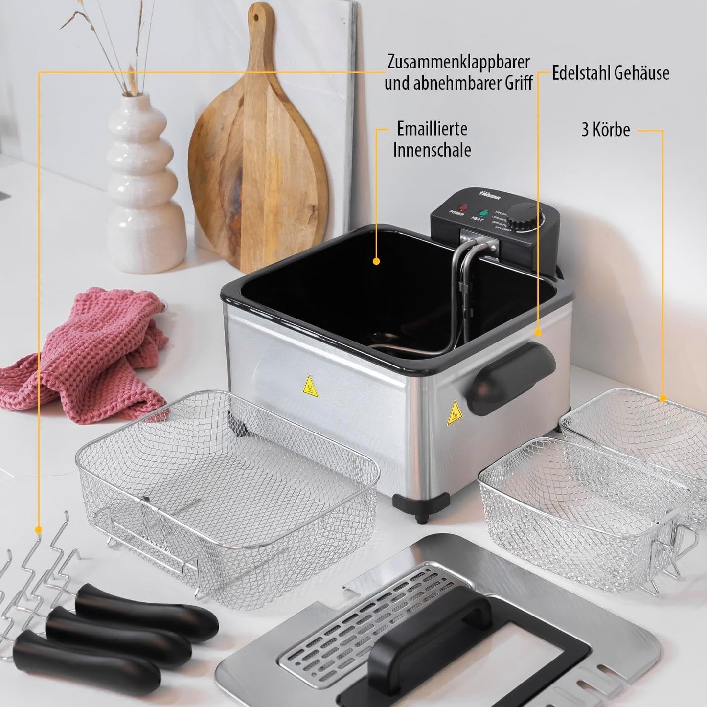 Tristar Friteuse, 1 grote mand en 2 kleine mandjes, regelbare thermostaat, koelzone, 5 liter, 2000 W, FR-6949 Apparaten Naty Shop