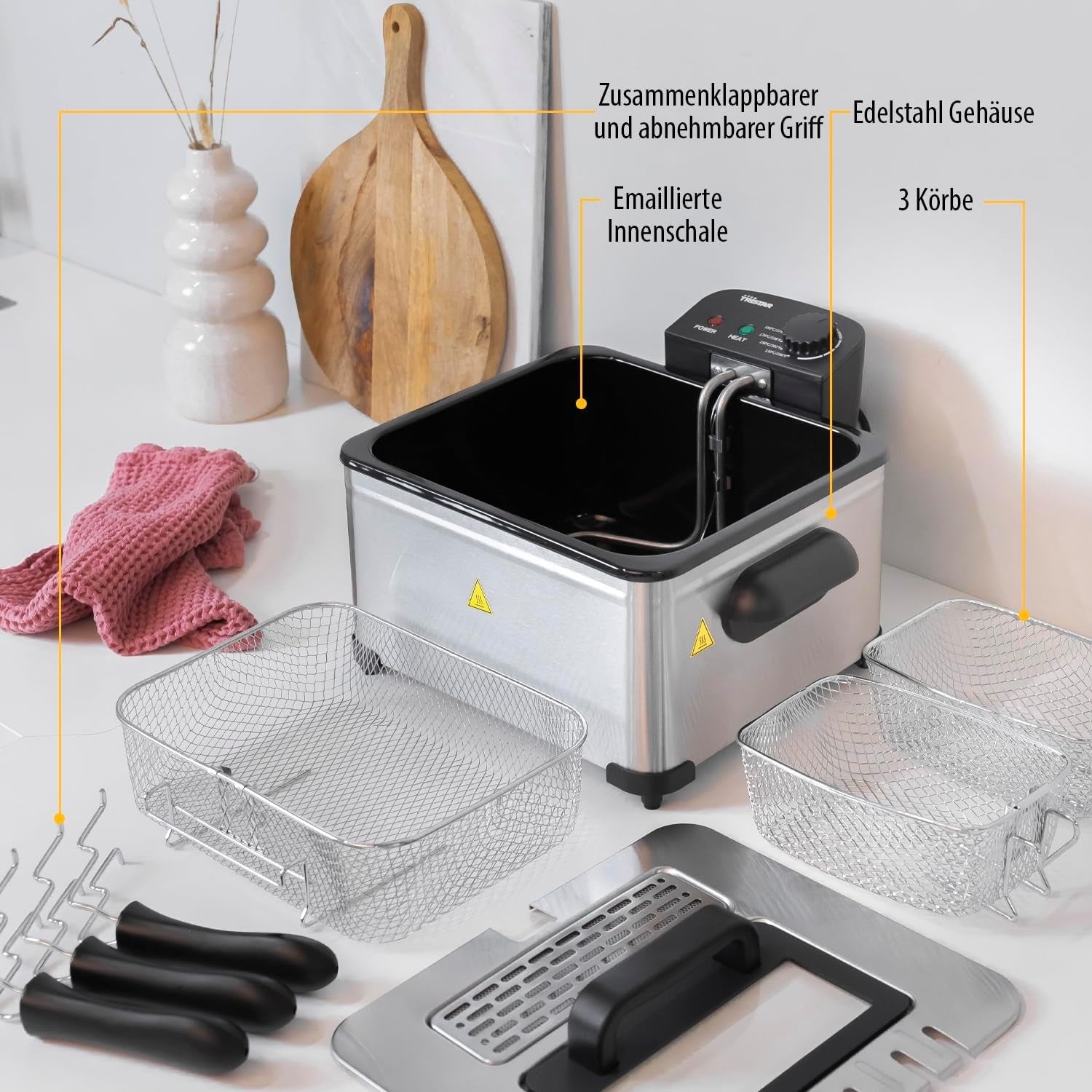Tristar Friteuse, 1 grote mand en 2 kleine mandjes, regelbare thermostaat, koelzone, 5 liter, 2000 W, FR-6949 Apparaten Naty Shop