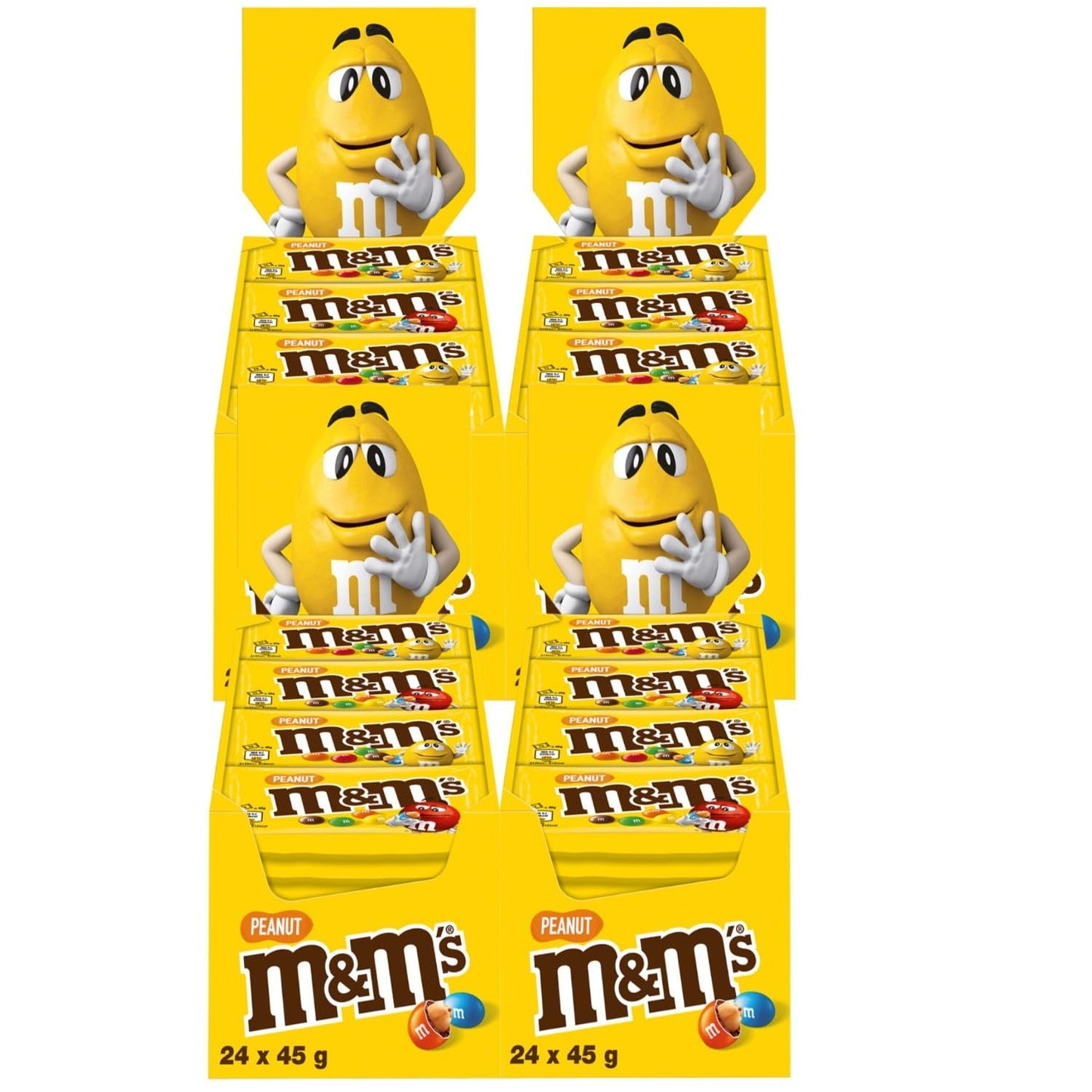 M&M's Pinda Chocolade Bulkverpakking 24 x 45g Chocolade Pinda Smaak Linzen Chocolade Cadeau (1080g) Ideaal als traktatie met voetbalthema