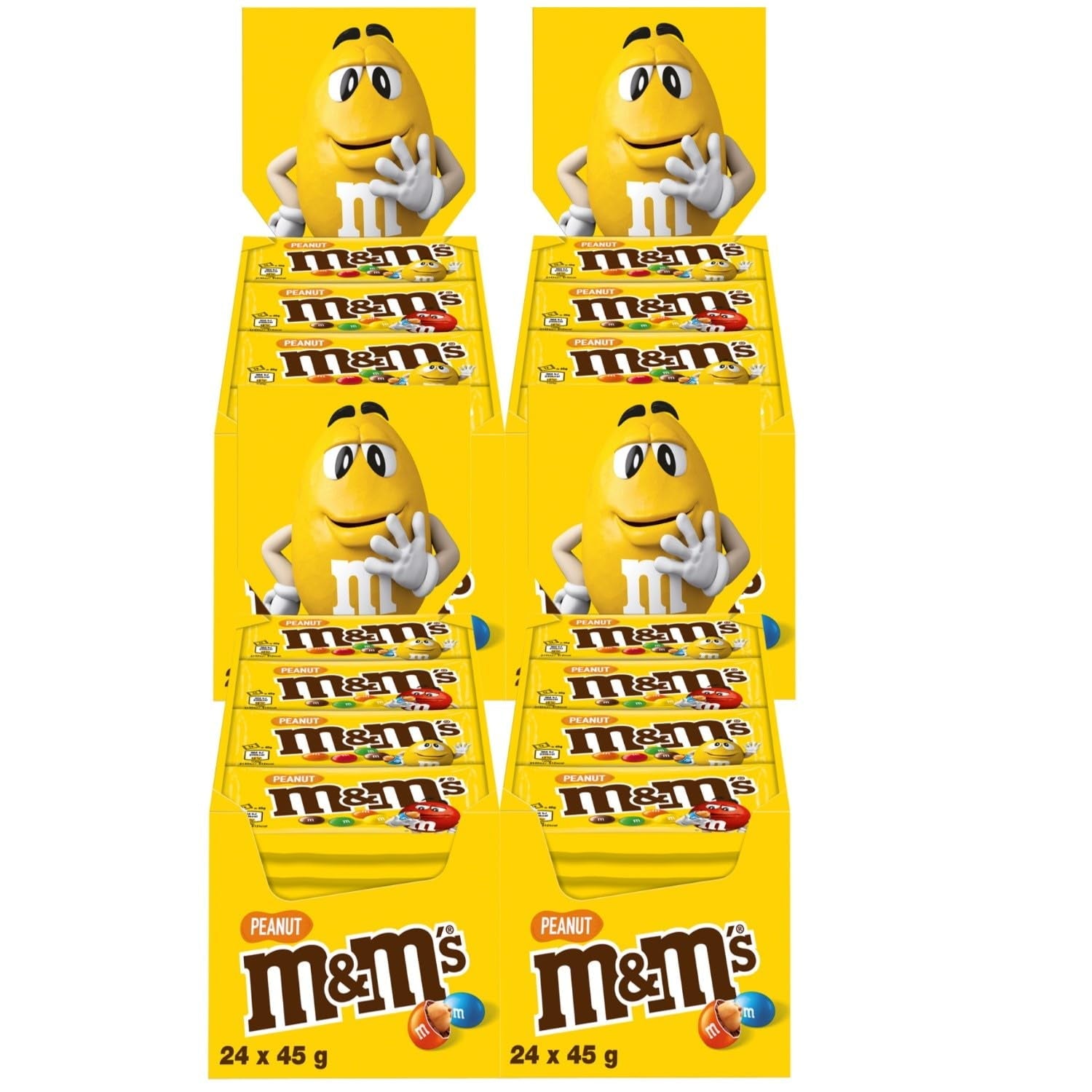 M&M's Pinda Chocolade Bulkverpakking 24 x 45g Chocolade Pinda Smaak Linzen Chocolade Cadeau (1080g) Ideaal als traktatie met voetbalthema