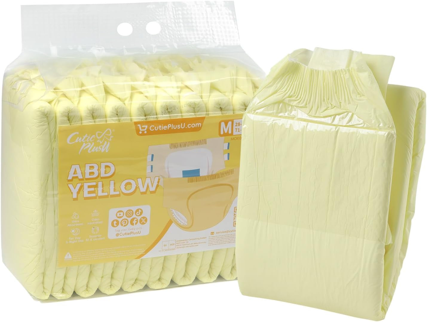 CutiePlusU luiers voor volwassenen, 10-pack wegwerpincontinentieslipjes met lussen voor dames en heren, maximaal absorptievermogen 's nachts - wit (middelgrote maat 71-96cm)