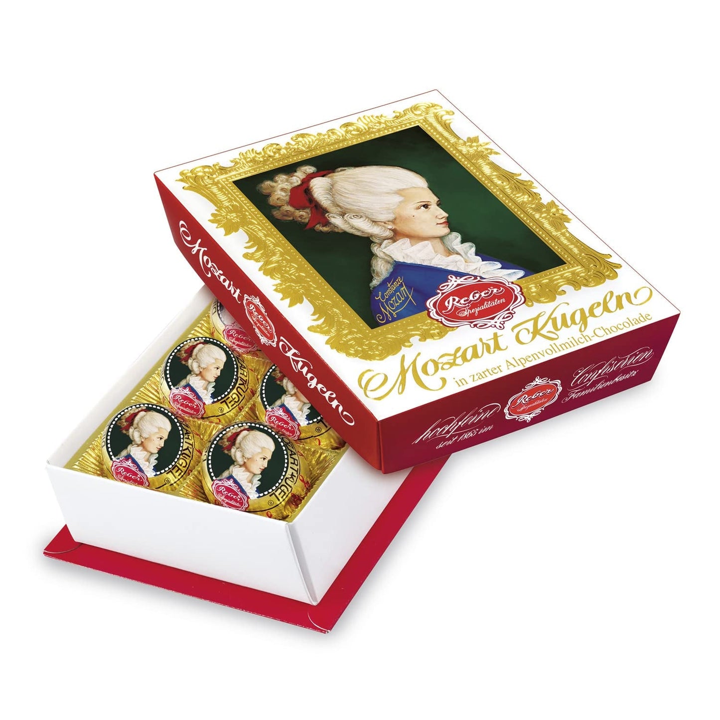 Reber Mozart-balletjes met pure chocolade, verpakking van 6 met marsepein en nougat, veganistisch - 1 x 120 g