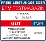 Emerio Standmixer BPA Frei Crush Ice-functie 1,5L Behälter 2 Geschwindigkeiten + Pulse-functie Messereinheit Aus Edelstahl Sicherheitsschalter Geschirrspülgeeignet 500 Watt BL-12816.8 Zwart Bucatarie Naty Shop