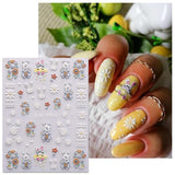 JMEOWIO 6 Blatt 3D Nagelsticker Ostern Nail Art Sticker Selbstklebend Nagelaufkleber 5D Stereoskopisch Süßer Hase Ei Decoratie Nageldesign Zubehör