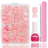 Ballerina kunstnagels set - 240 stuks delicate lila roze kunstnagels, volledig dekkende lijm op kunstnagels, kunstnageltips set voor manicure en nagelkunst voor vrouwen en meisjes (lavendelroze)