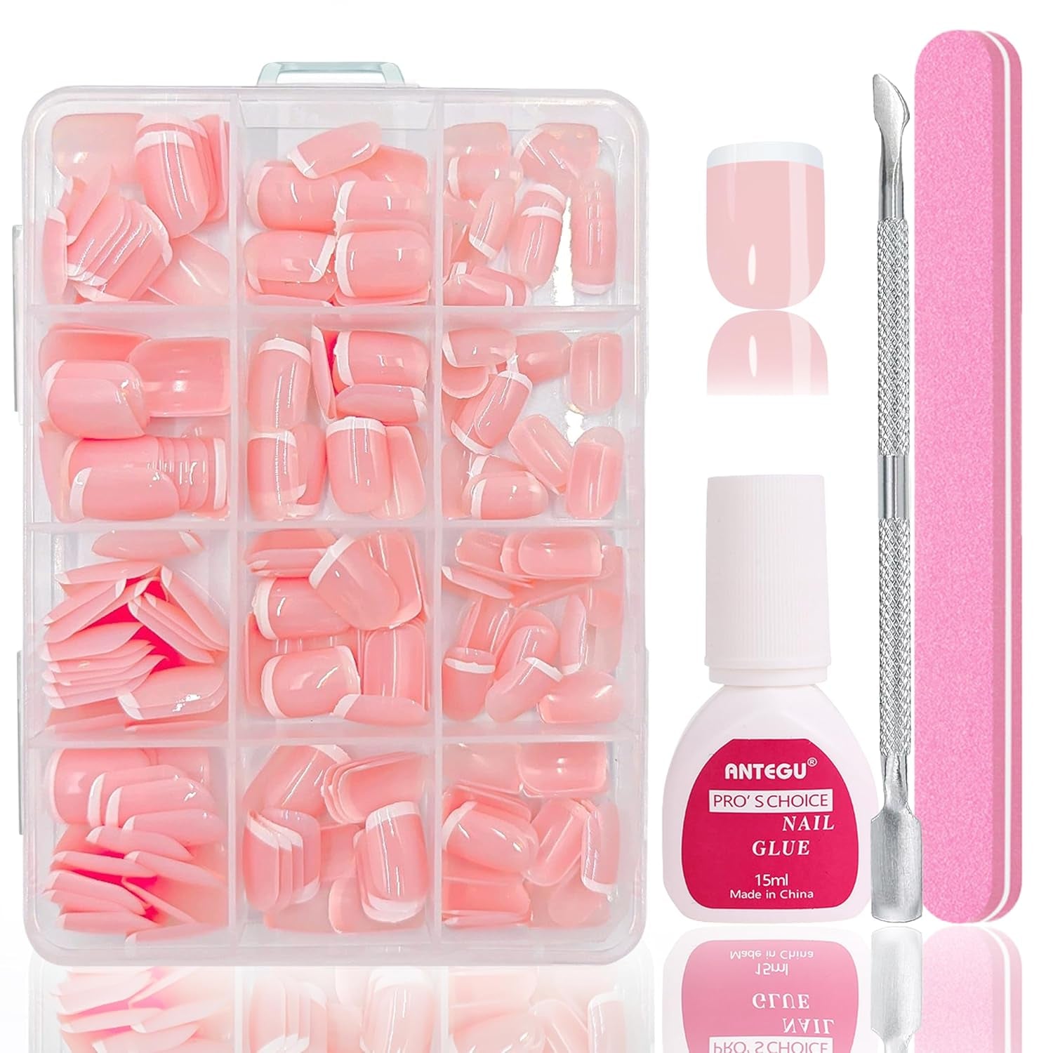 Ballerina kunstnagels set - 240 stuks delicate lila roze kunstnagels, volledig dekkende lijm op kunstnagels, kunstnageltips set voor manicure en nagelkunst voor vrouwen en meisjes (lavendelroze)
