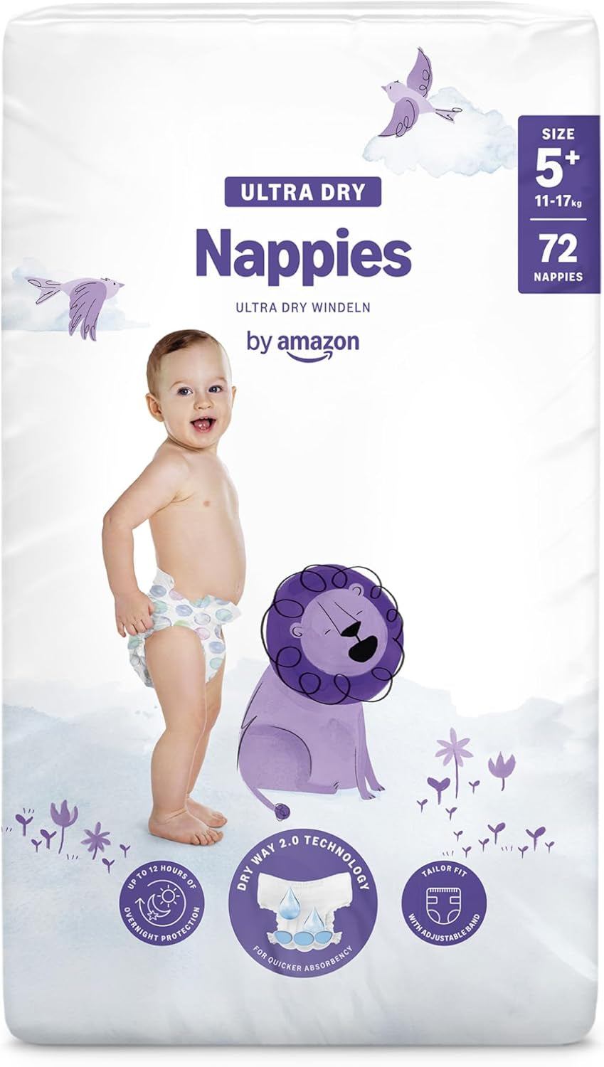 Amazon Ultra Dry Luiers, maat 3 (4-9kg) - Maanddoos, Wit, 172 stuks (2 verpakkingen van 86) (Voorheen Mama Bear, identiek product)
