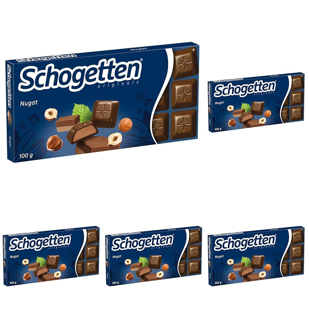 Schogenten Nougat chocoladereep 100g, individueel geportioneerd. Een genot. Stuk voor stuk.
