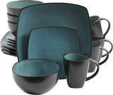 Gibson 99813.16R Elite Soho Lounge reactieve glazuur 4-persoons serviesset, 16-delig, blauwgroen/zwart tweekleurig effect