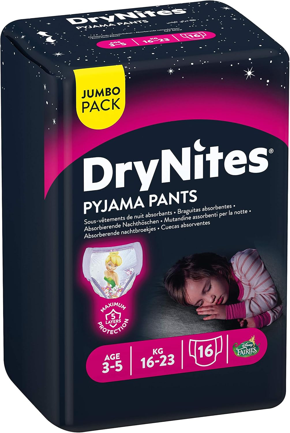 DryNites pyjamabroek voor meisjes 3-5 jaar, 1 pak (1 x 16 stuks)