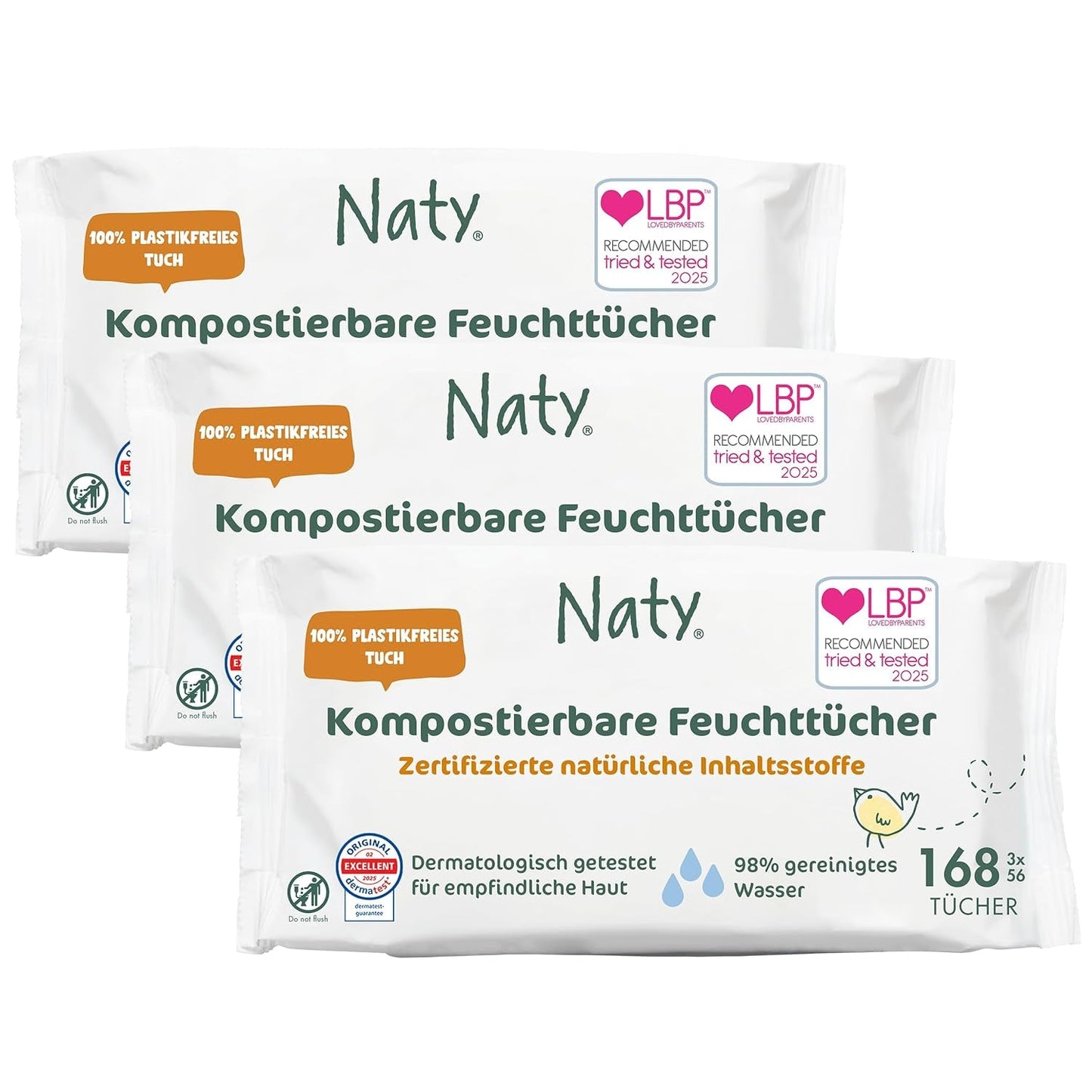 Naty Babydoekjes | 100% kruiden- en geurvrij voor de gevoelige huid | Plasticvrije en gecertificeerde composteerbare doekjes met 98% gezuiverd water | 672 doekjes (12 pakjes)