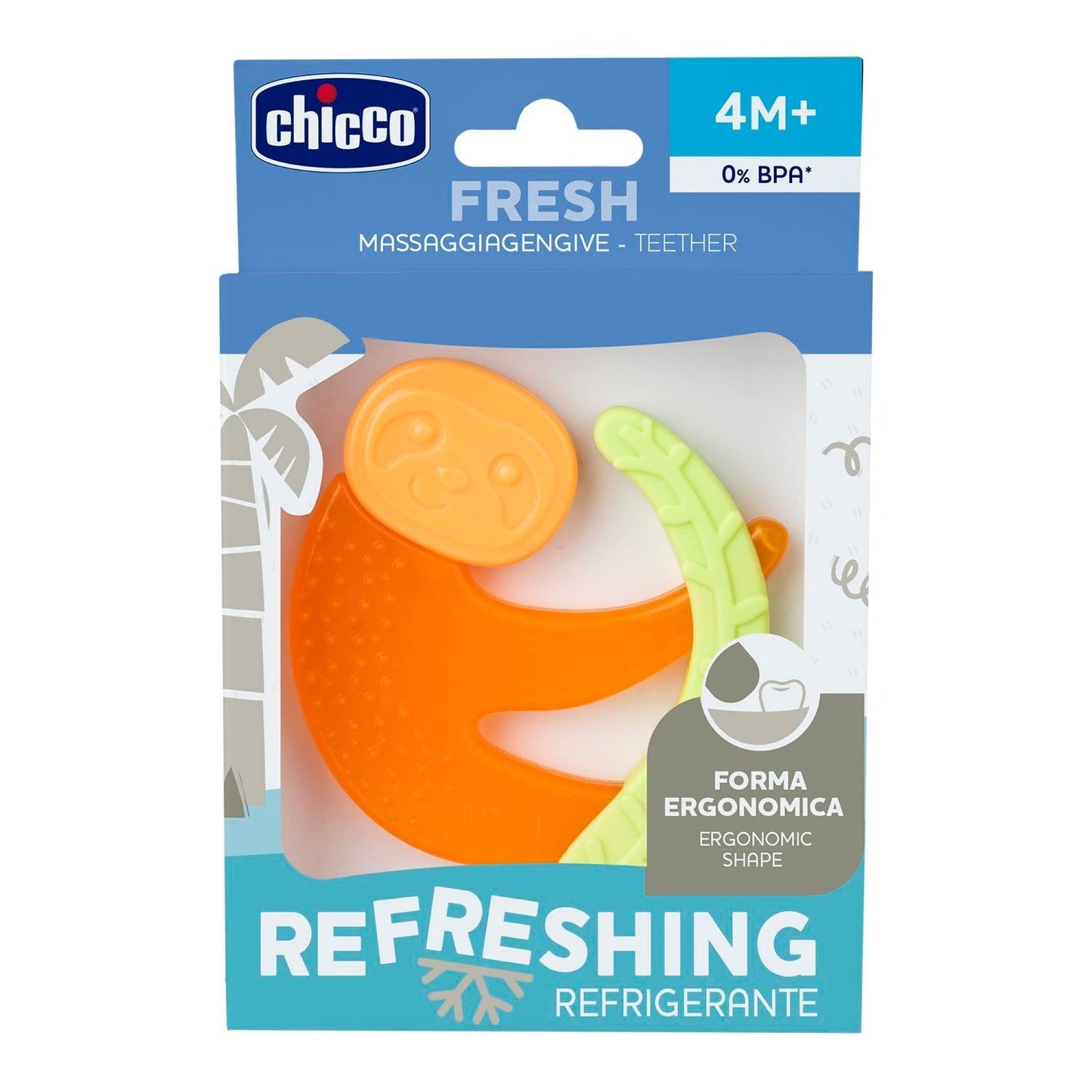 Chicco Fresh&Relax Aap- of Luiaardbijtring, 4M+, gevuld met steriel water